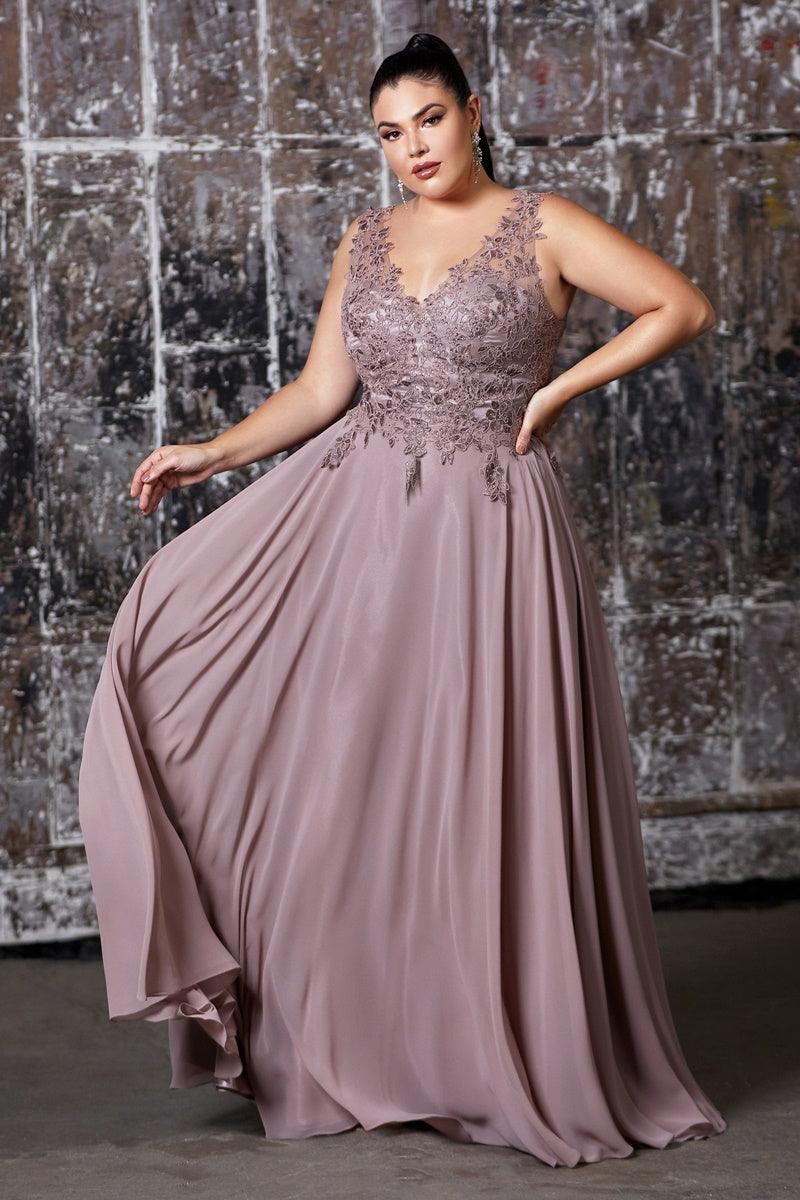 Long Chiffon V-Neck Prom Sleeveless Formal Dress - The Dress Outlet Cinderella Divine