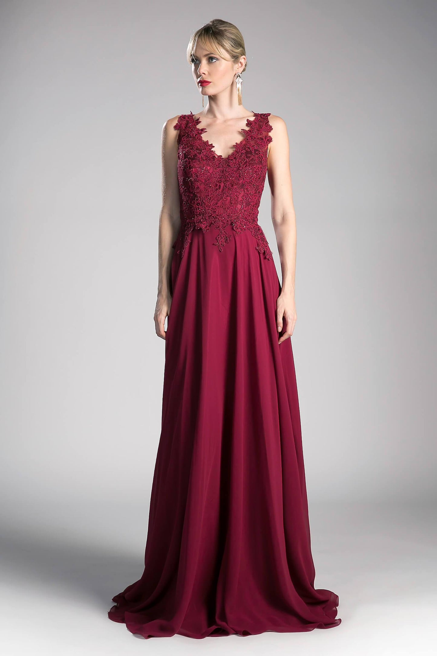 Long Chiffon V-Neck Prom Sleeveless Formal Dress - The Dress Outlet Cinderella Divine