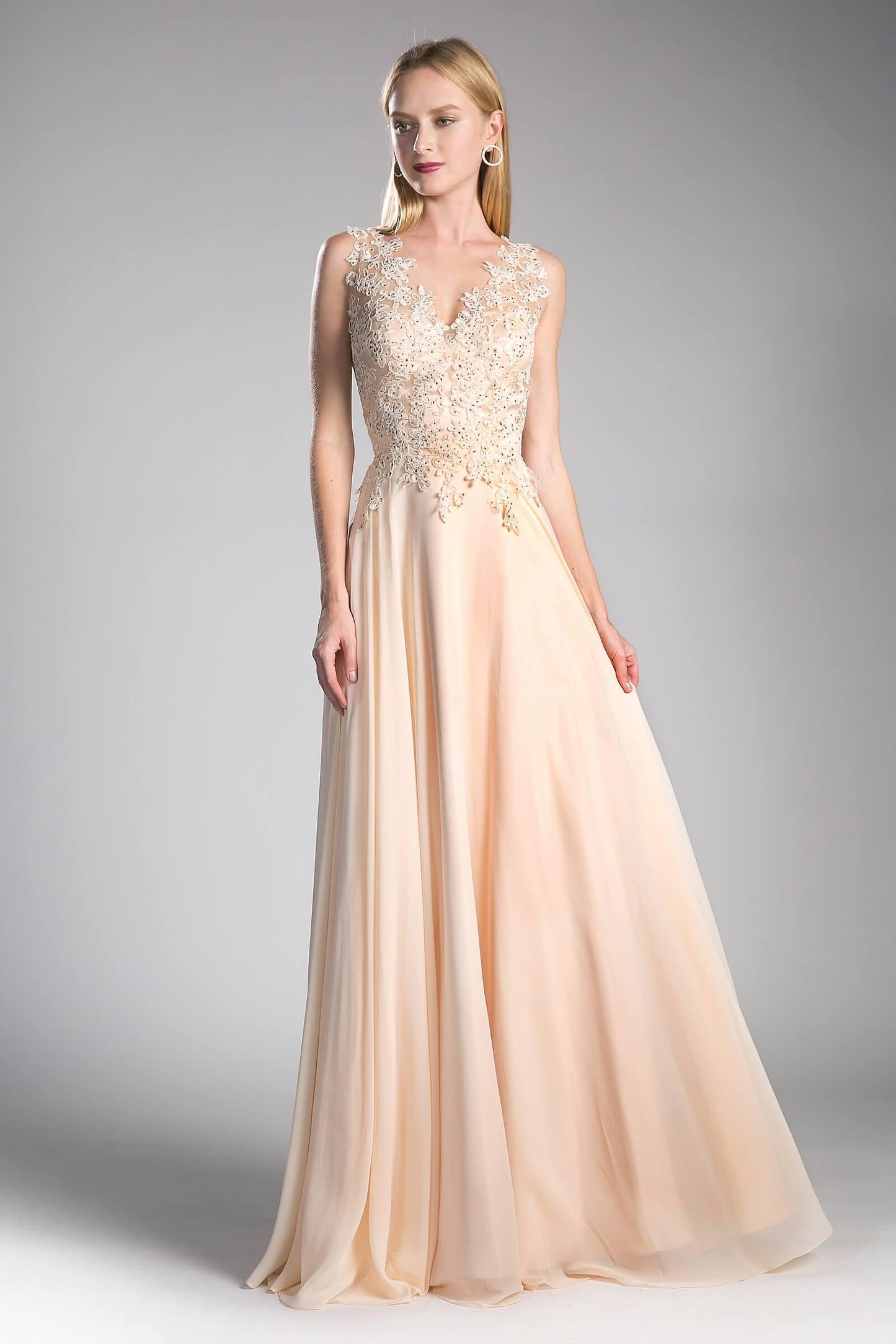 Long Chiffon V-Neck Prom Sleeveless Formal Dress - The Dress Outlet Cinderella Divine