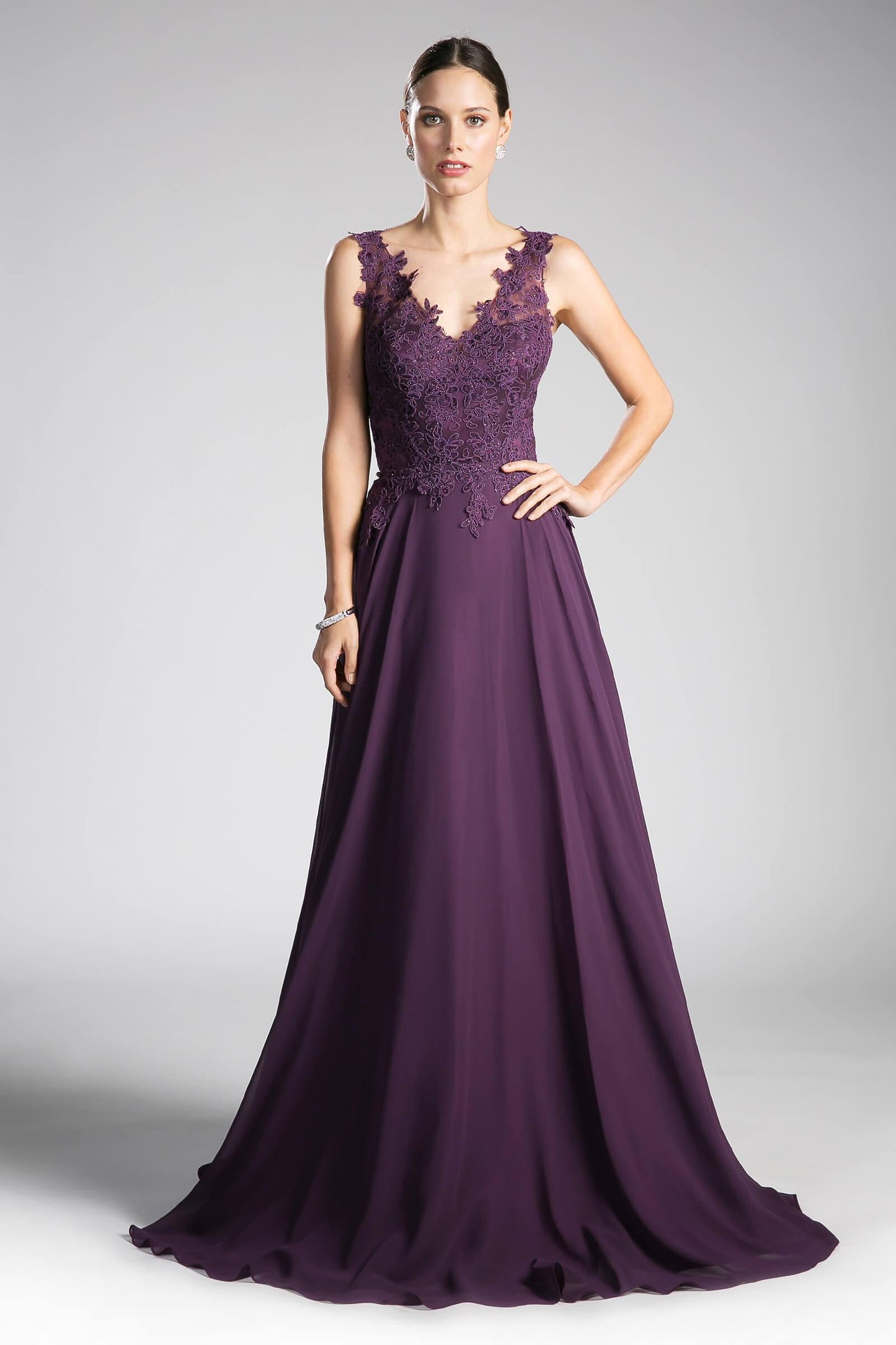 Long Chiffon V-Neck Prom Sleeveless Formal Dress - The Dress Outlet Cinderella Divine