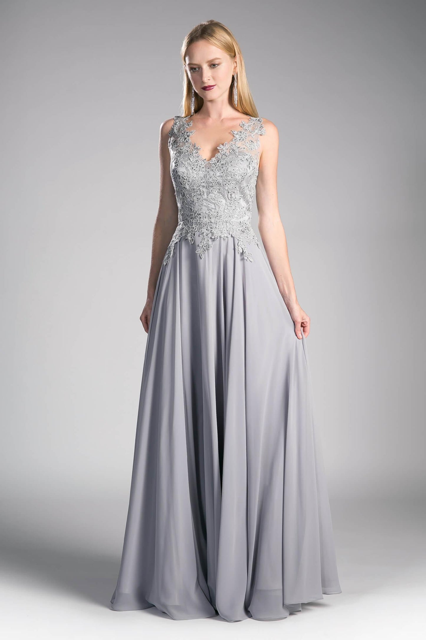 Long Chiffon V-Neck Prom Sleeveless Formal Dress - The Dress Outlet Cinderella Divine