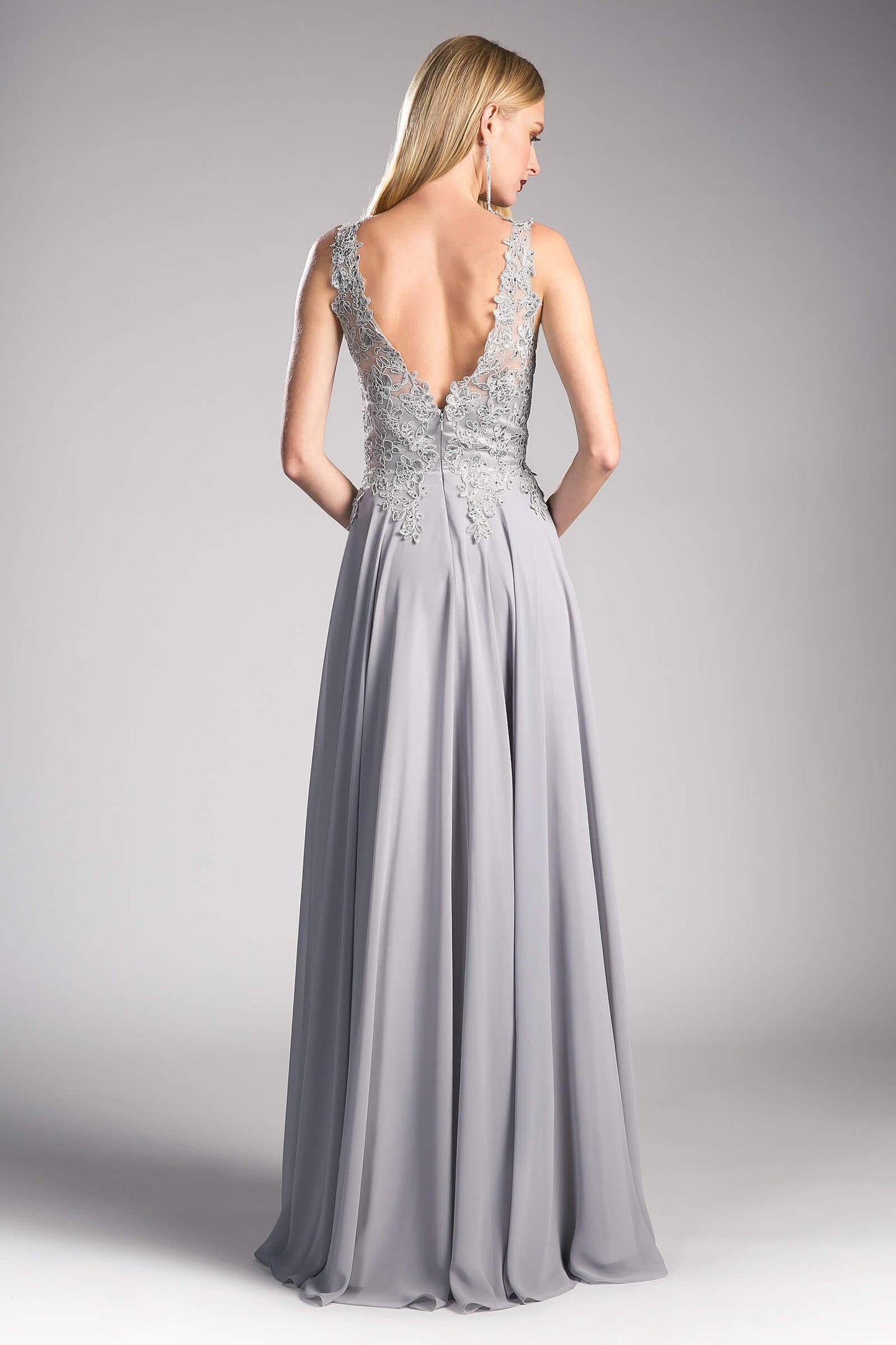 Long Chiffon V-Neck Prom Sleeveless Formal Dress - The Dress Outlet Cinderella Divine