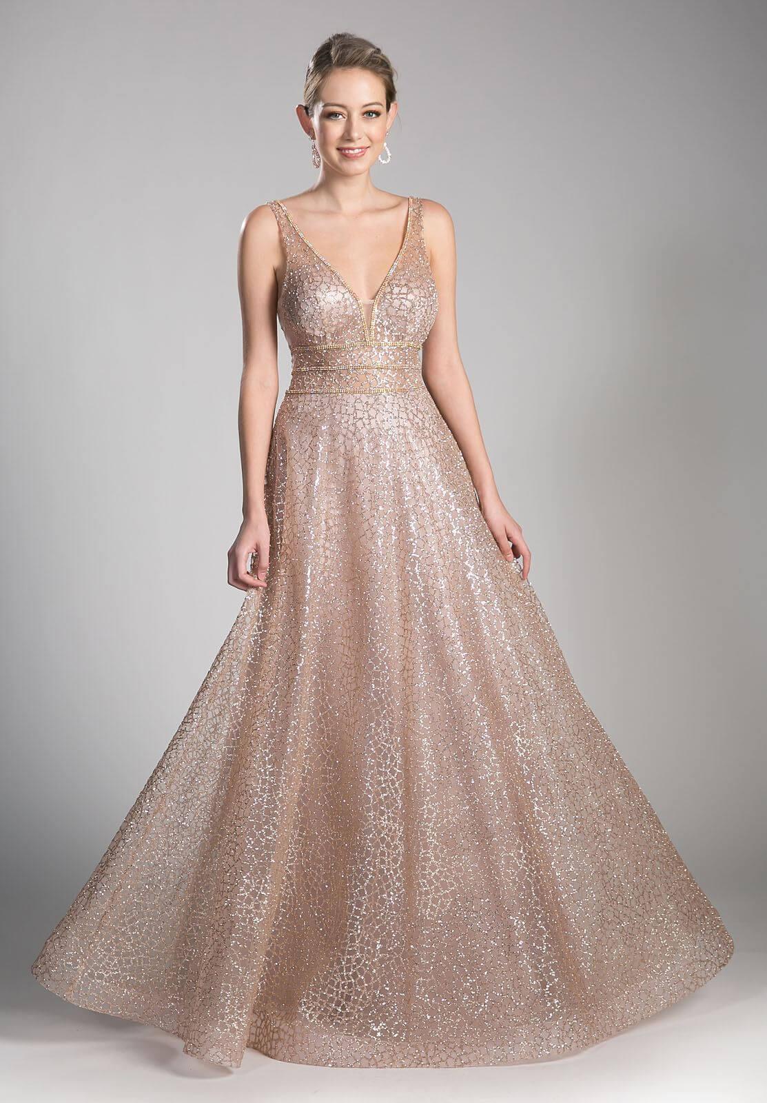 Long A Line Prom Metallic Dress Evening Gown - The Dress Outlet Cinderella Divine