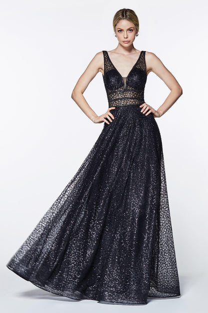 Long A Line Prom Metallic Dress Evening Gown - The Dress Outlet
