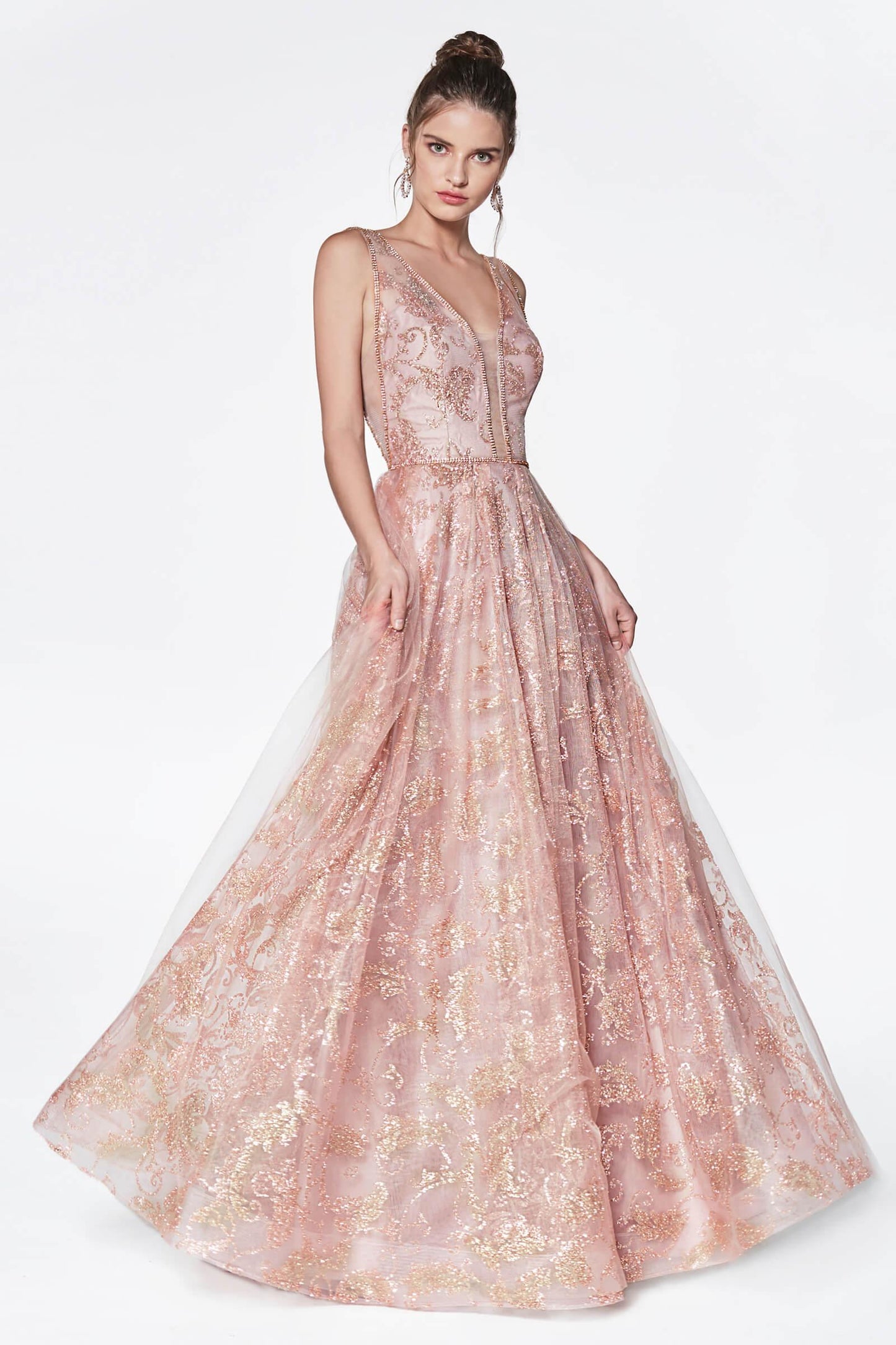 Long V Neck Prom Dress Formal Ball Gown - The Dress Outlet Cinderella Divine