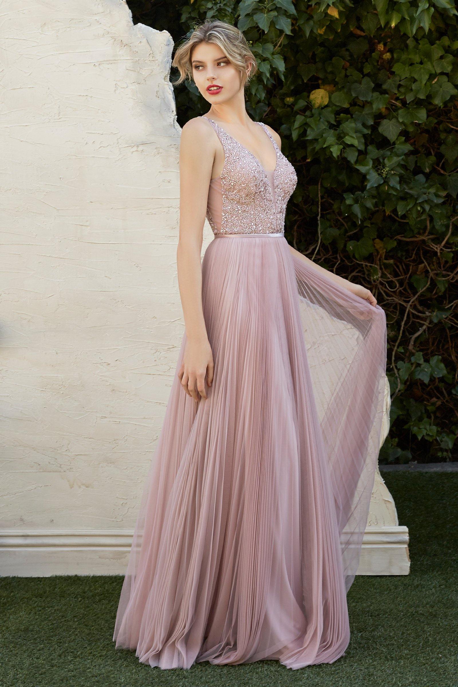 Long Formal Pleated Evening Prom Dress - The Dress Outlet Cinderella Divine