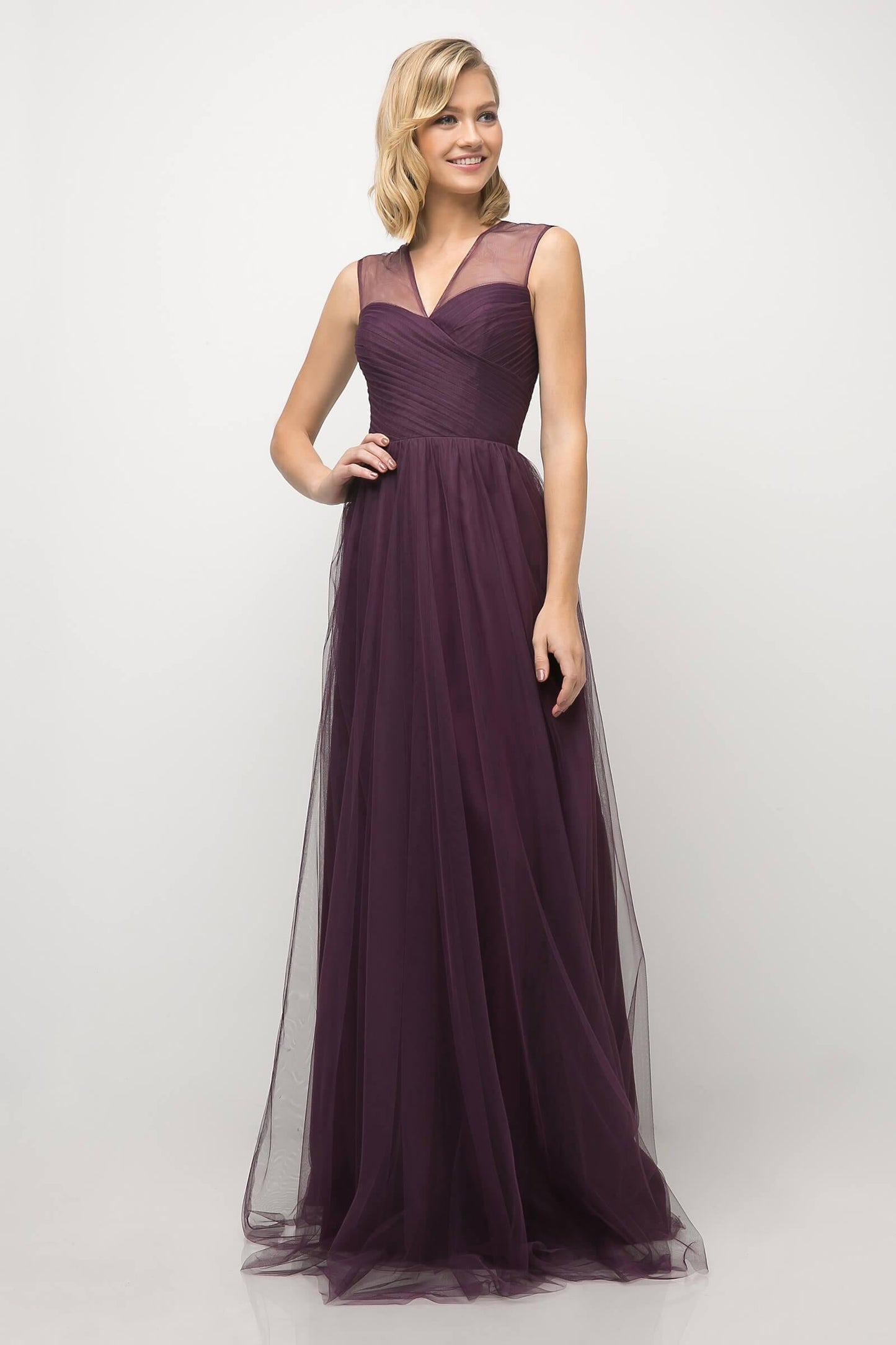 Long V Neck Prom Dress Bridesmaid Gown - The Dress Outlet Cinderella Divine