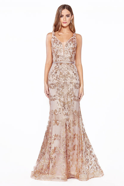 Prom Long Formal Glitter Print Evening Dress - The Dress Outlet Cinderella Divine