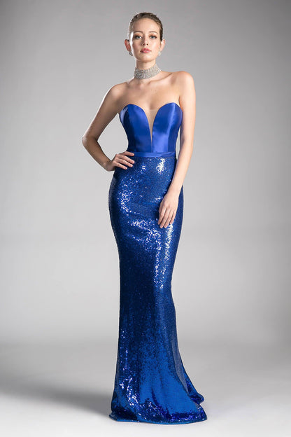 Long Sequins Bodice Evening Prom Formal Dress - The Dress Outlet Cinderella Divine