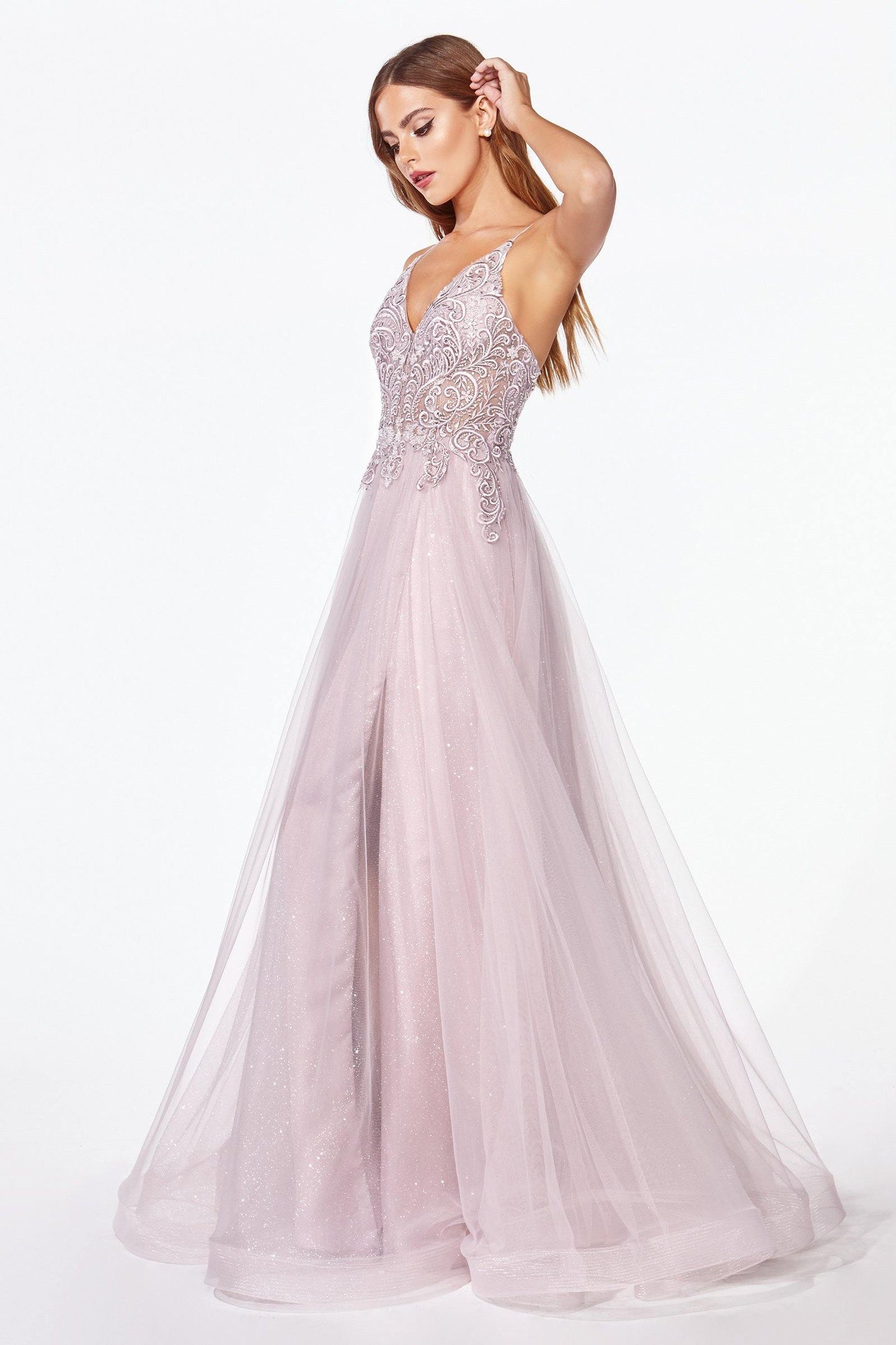 Long Prom Glitter Spaghetti Strap Formal Dress - The Dress Outlet Cinderella Divine