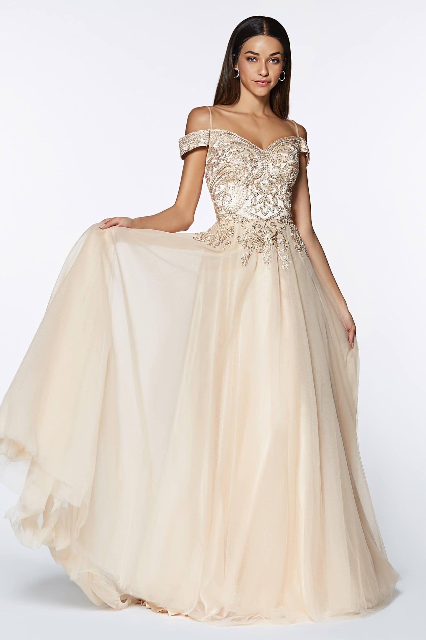 Long Off The Shoulder Prom Dress Formal Ball Gown - The Dress Outlet Cinderella Divine