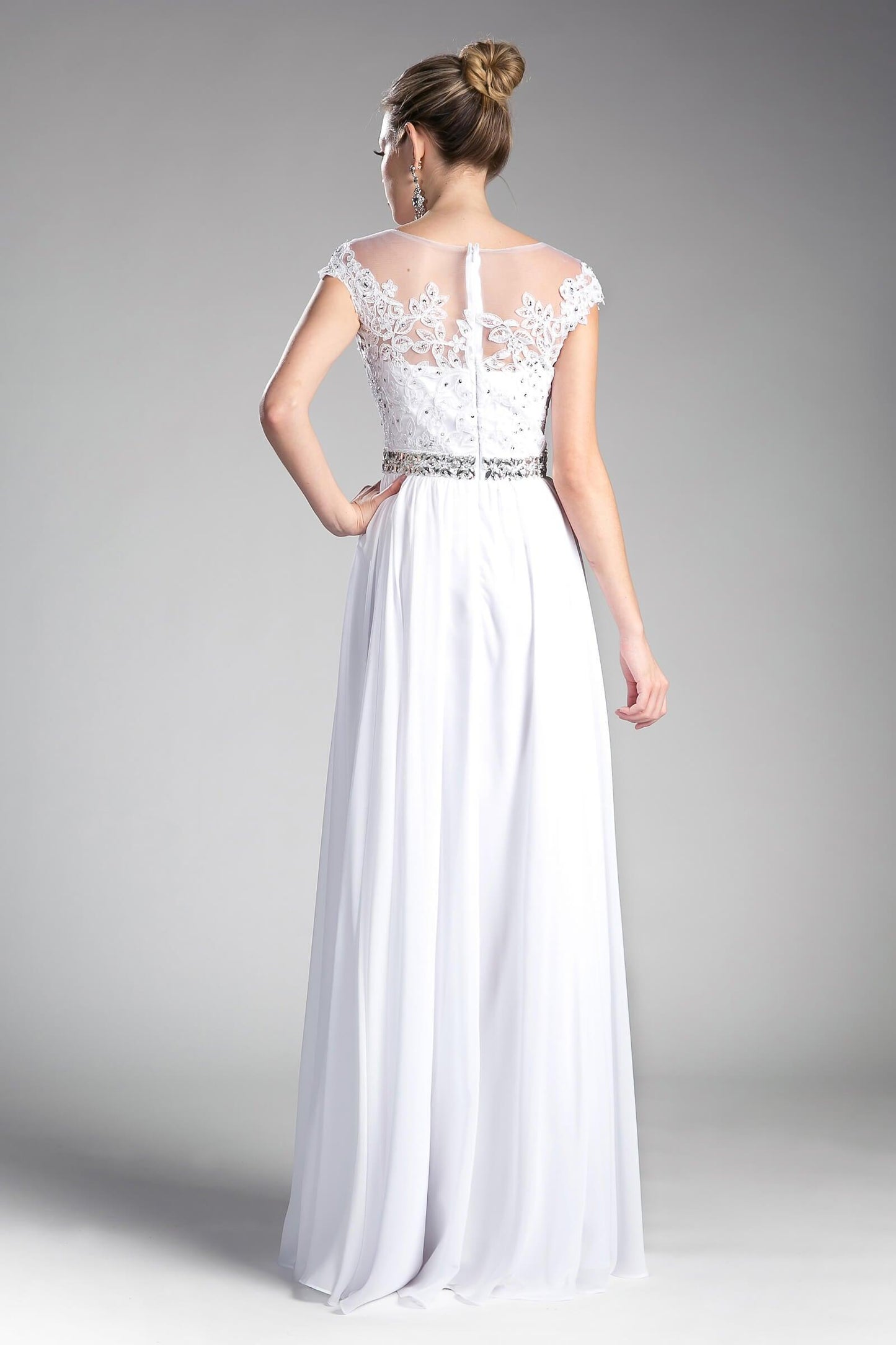 Cap Sleeve Formal Dress Chiffon Prom Long Gown - The Dress Outlet Cinderella Divine