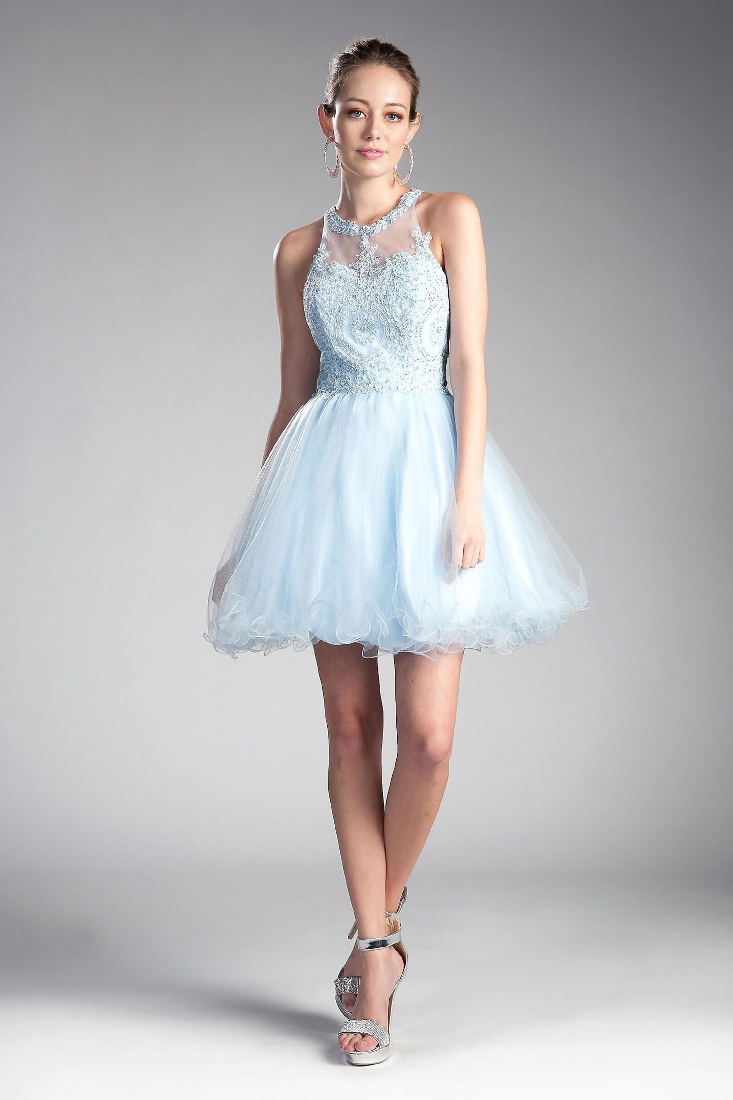 Short Prom Halter Lace Bodice Homecoming Dress - The Dress Outlet Cinderella Divine