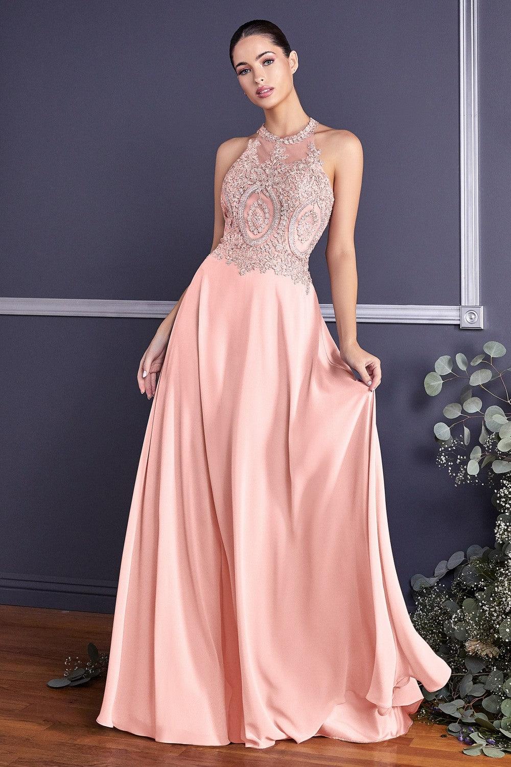 Open Back Chiffon Formal Halter Prom Gown - The Dress Outlet