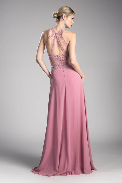 Open Back Chiffon Formal Halter Prom Gown - The Dress Outlet Cinderella Divine
