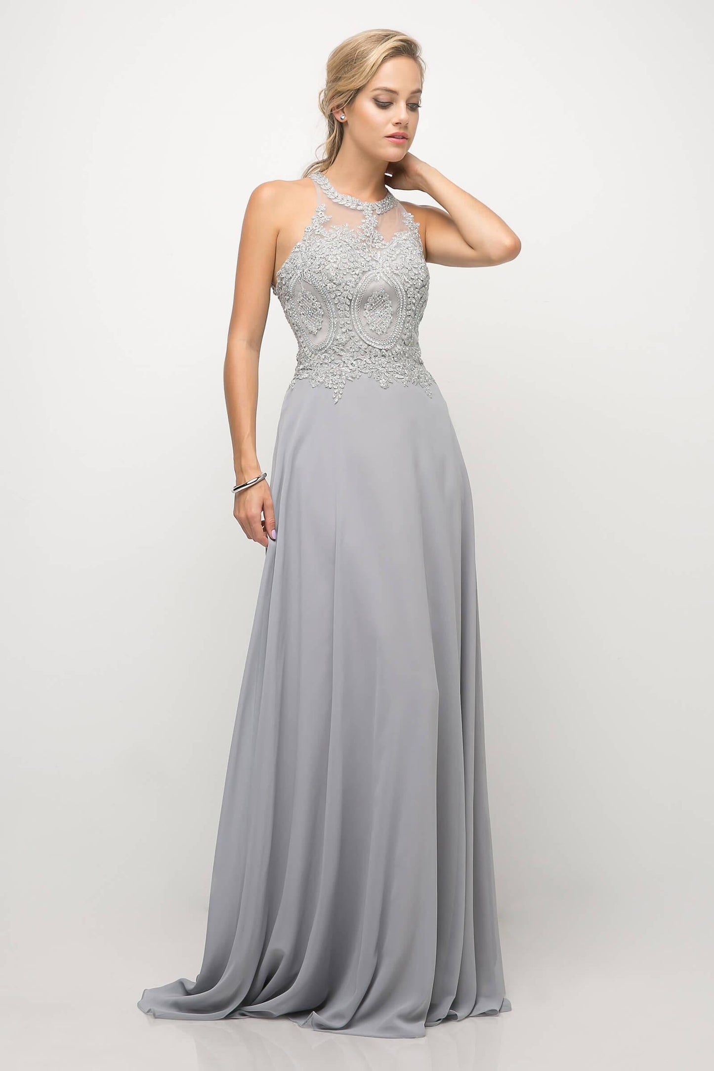 Open Back Chiffon Formal Halter Prom Gown - The Dress Outlet Cinderella Divine