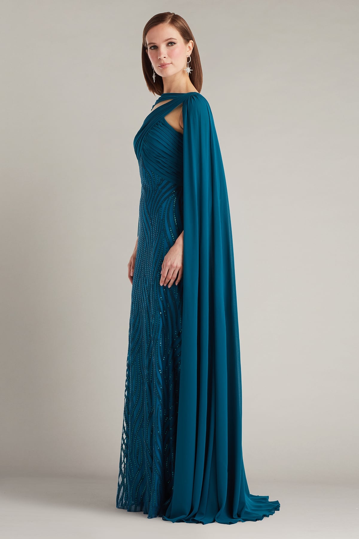Mother of the Bride Dresses Long Formal Cape Sequin Fitted Mother of the Bride Dress Tadashi Shoji CIO25642L Starry Night