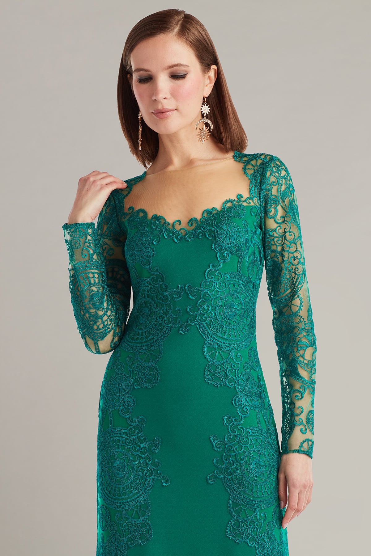 Mother of the Bride Dresses Long Lace Formal A Line Evening Dress Emerald