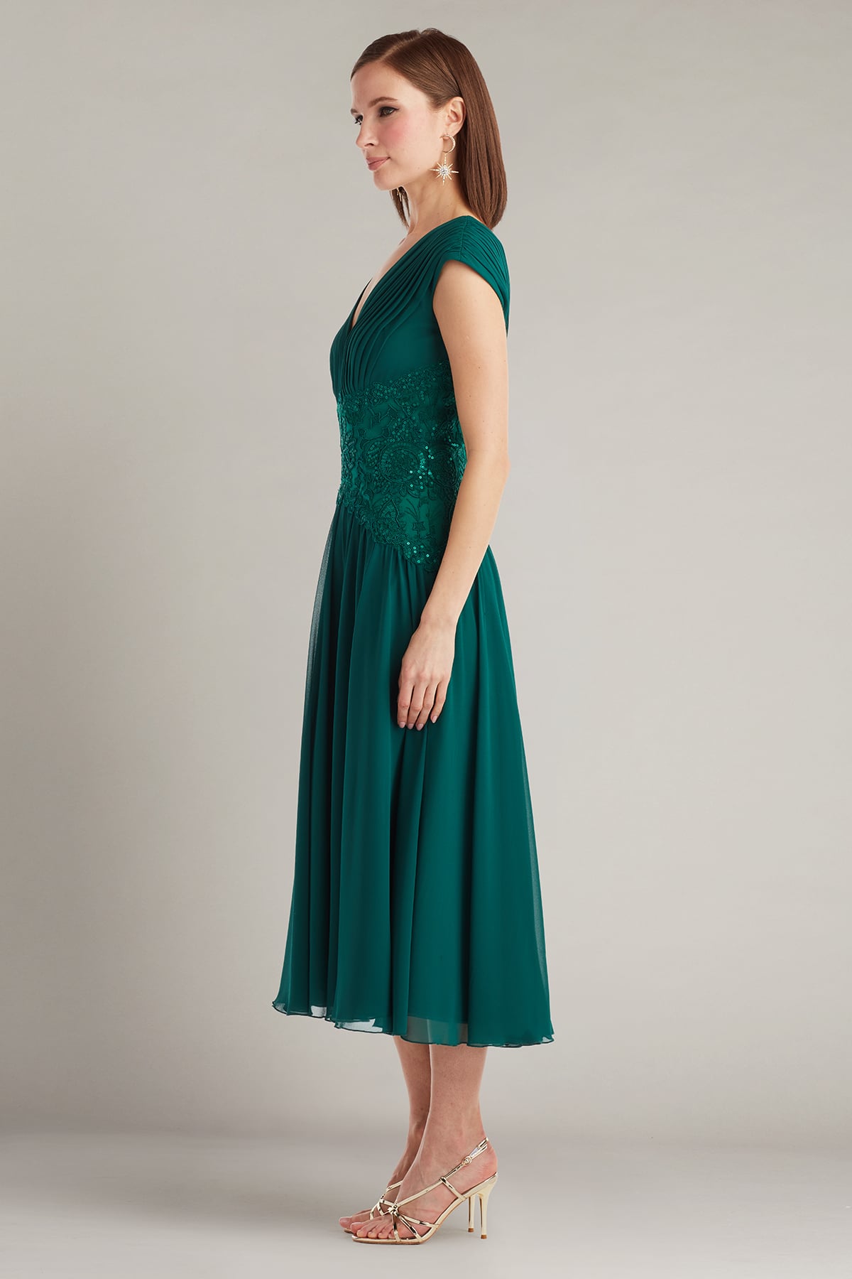 Cocktail Dresses Pleated Short A Line Midi Lace Cocktail Dress Tadashi Shoji CJC25729MD Elm