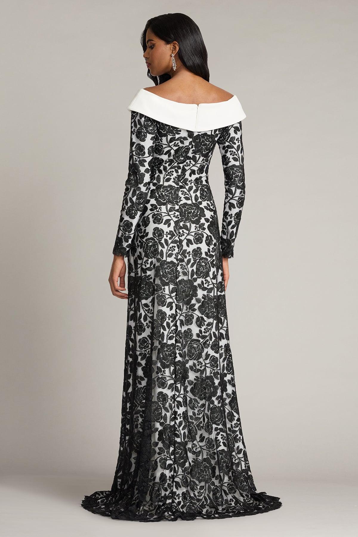 Mother of the Bride Dresses Long Sleeve Floral Formal Mother of the Bride Dress Tadashi Shoji CJH26120L Black/Ivory