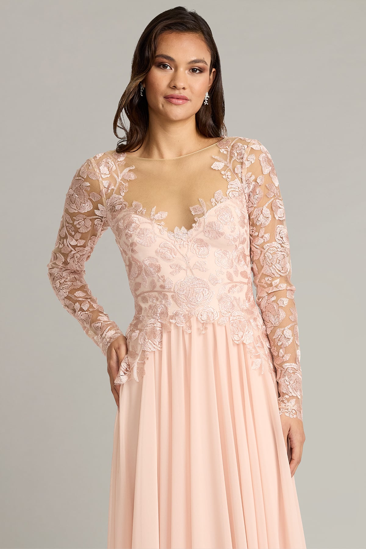 Illusion Floor-Length Chiffon Formal A-Line Tadashi Shoji CJH26136L