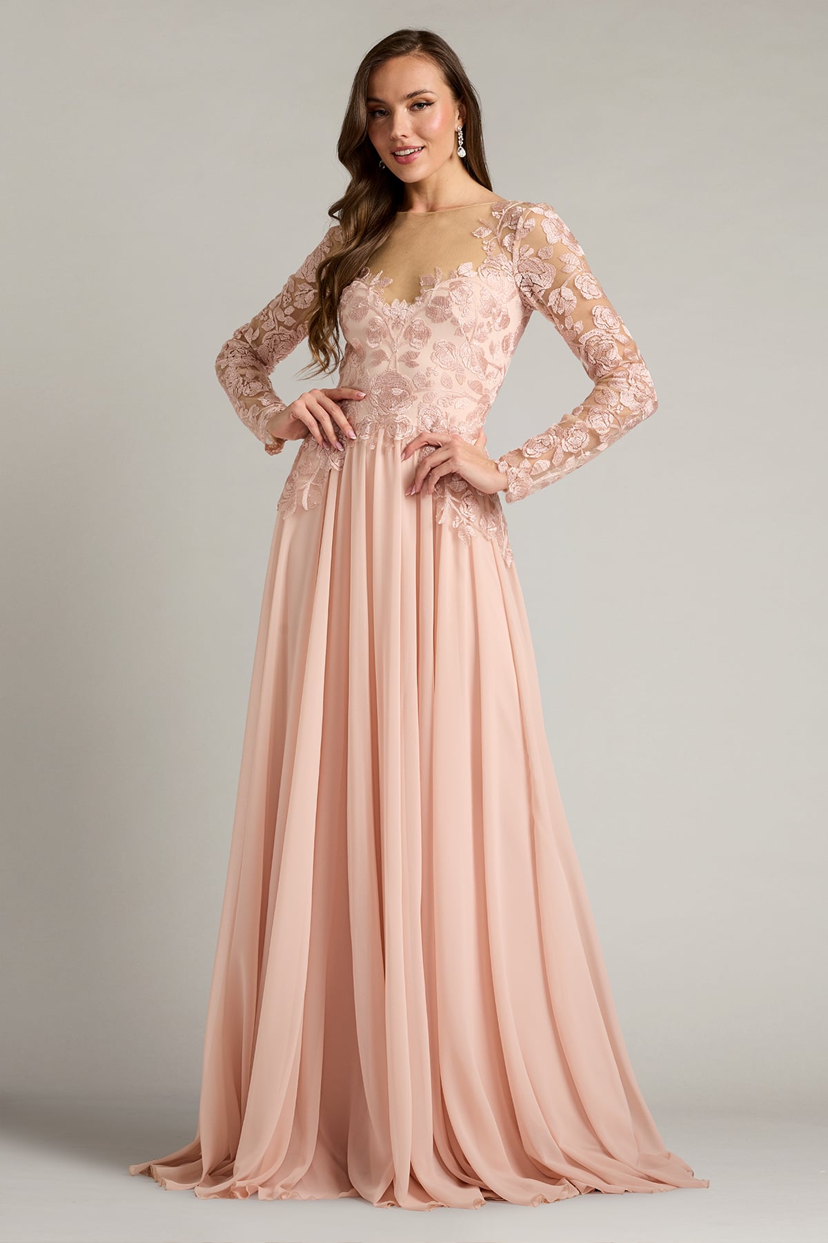 Illusion Floor-Length Chiffon Formal A-Line Tadashi Shoji CJH26136L