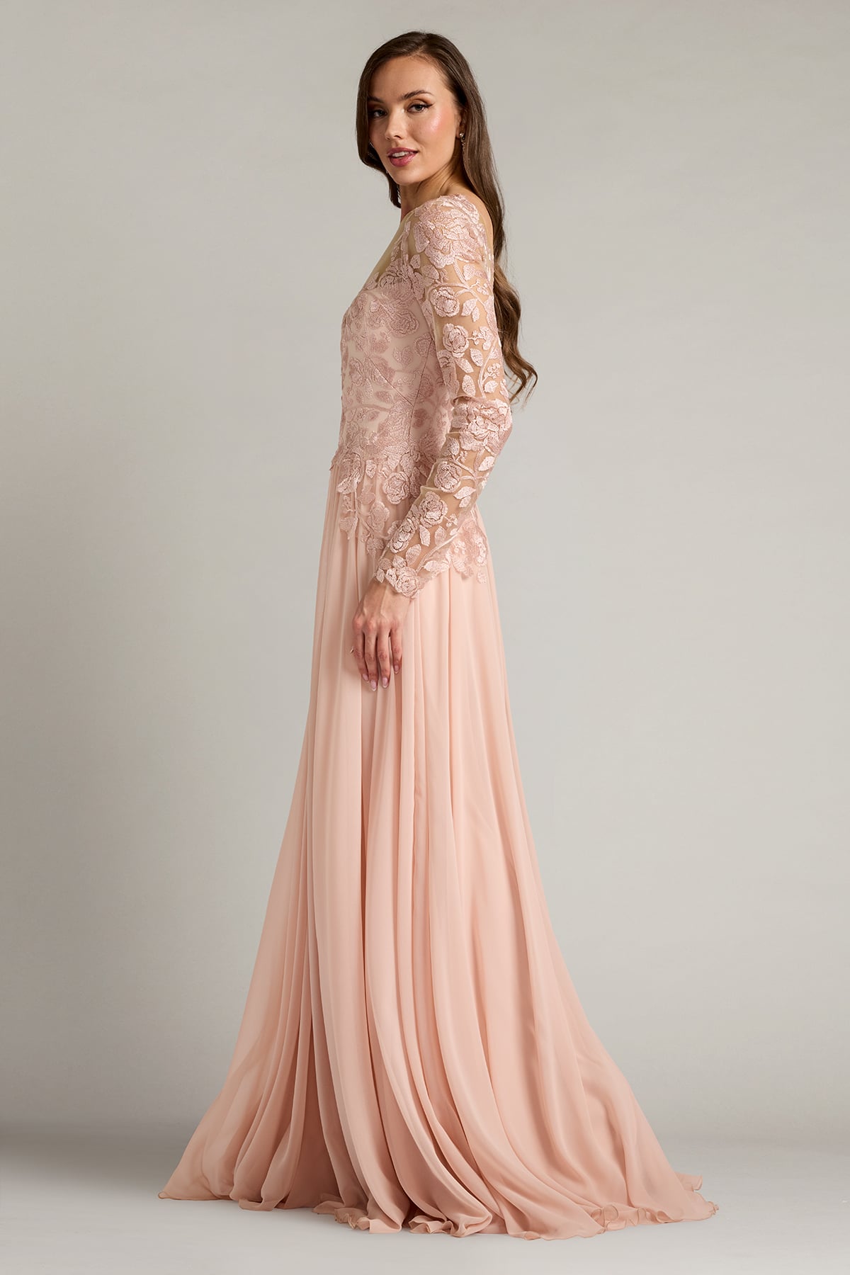 Illusion Floor-Length Chiffon Formal A-Line Tadashi Shoji CJH26136L