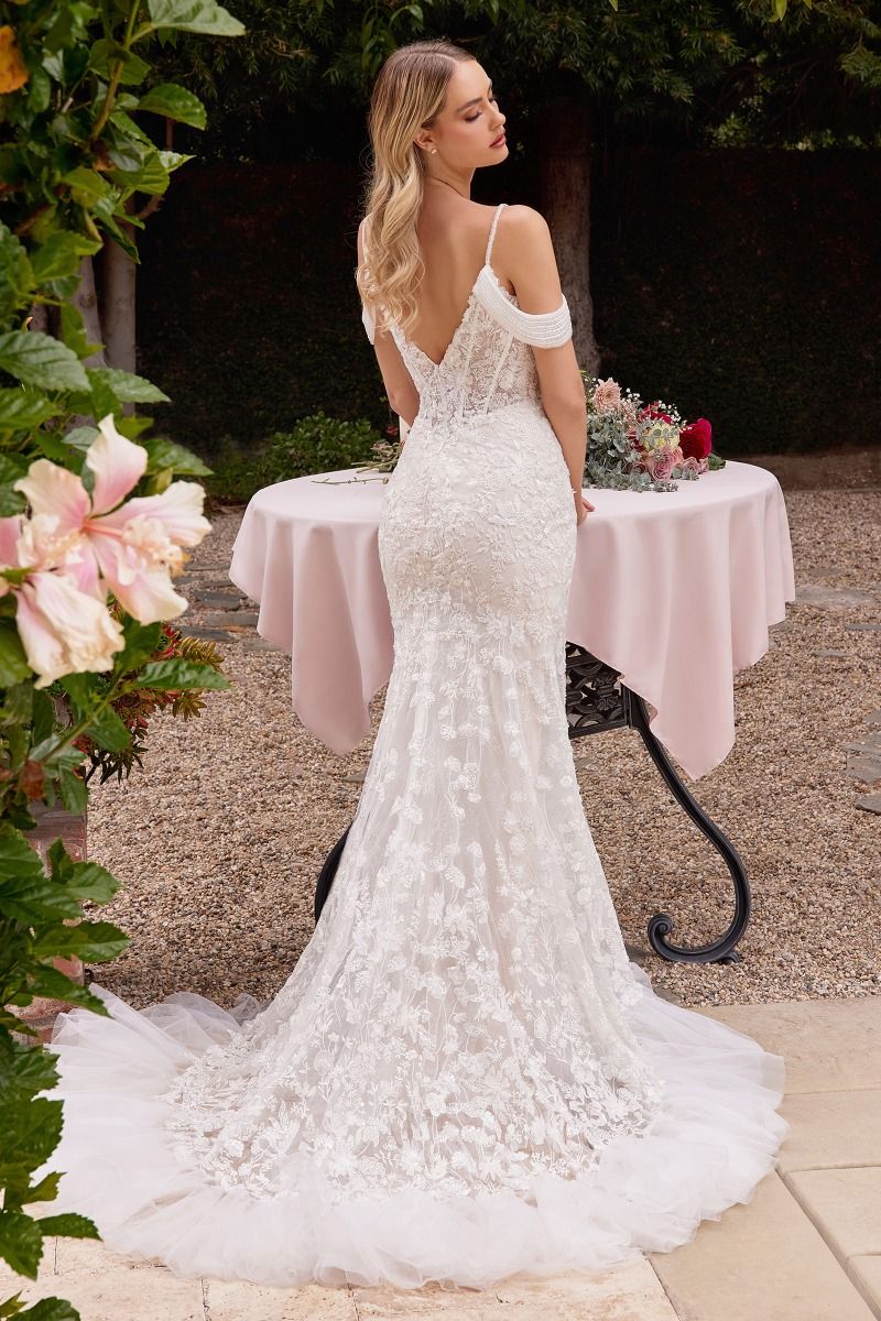 Wedding Dresses Beaded Long Bridal Gown Fitted Lace Wedding Dress Off White