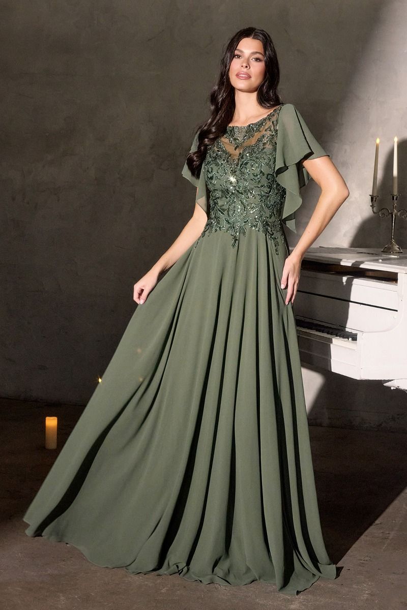 Mother of the Bride Dresses Long Formal Beaded Lace Mother of the Bride Dress LaDivine CL09 Olive
