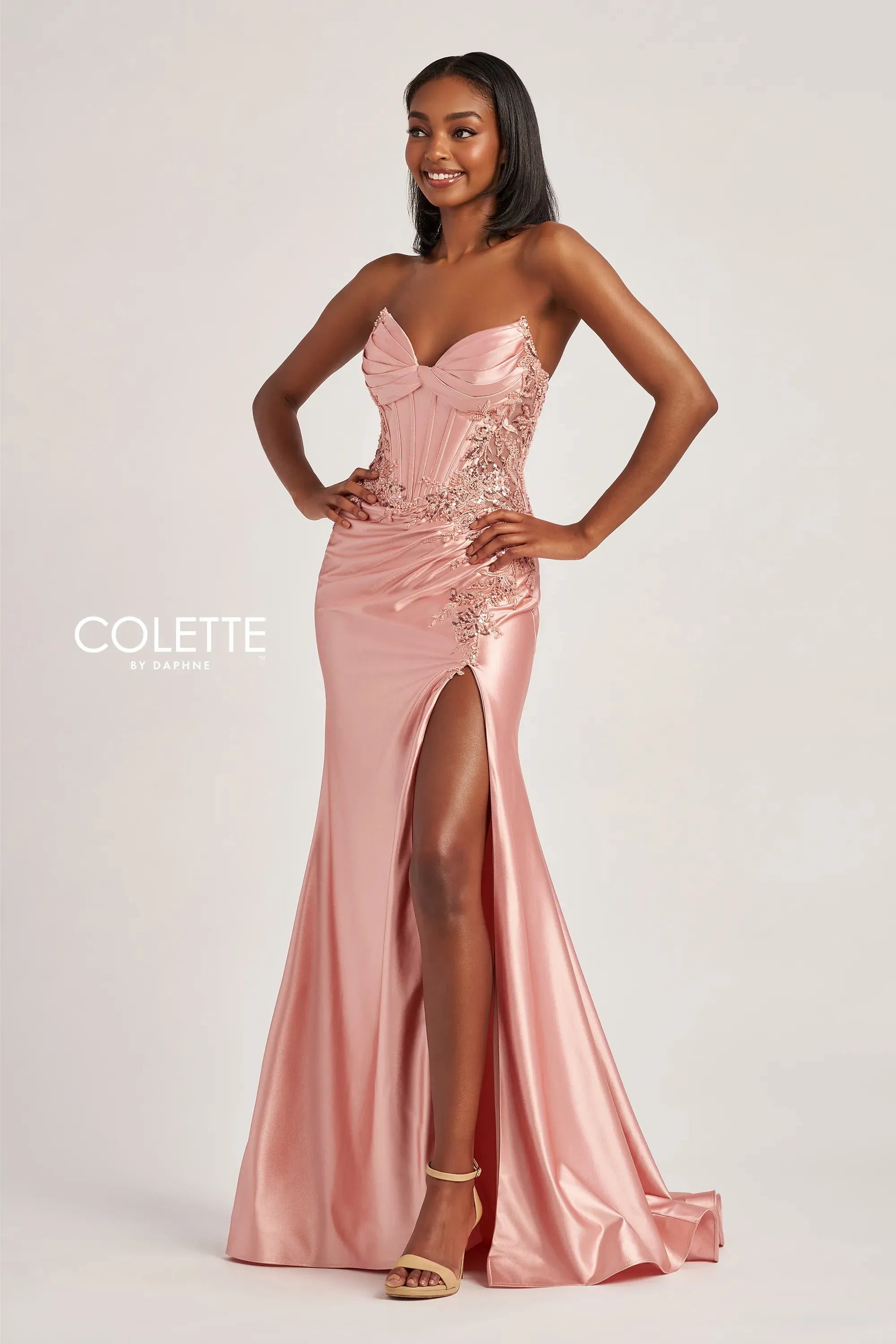 Prom Dresses Sequin Beaded Formal Long Prom Dress Rose Gold