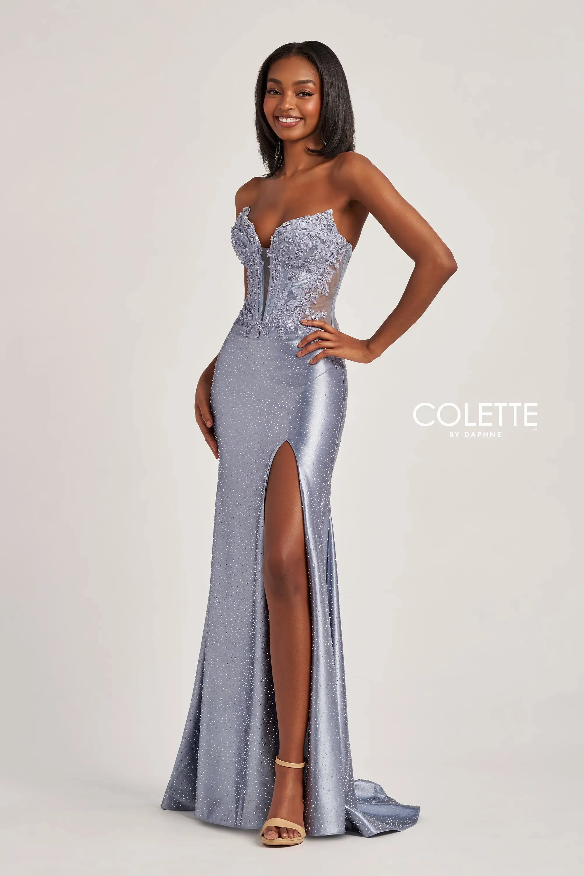 Prom Dresses Beaded Sequin Formal Long Prom Dress Cloud Blue