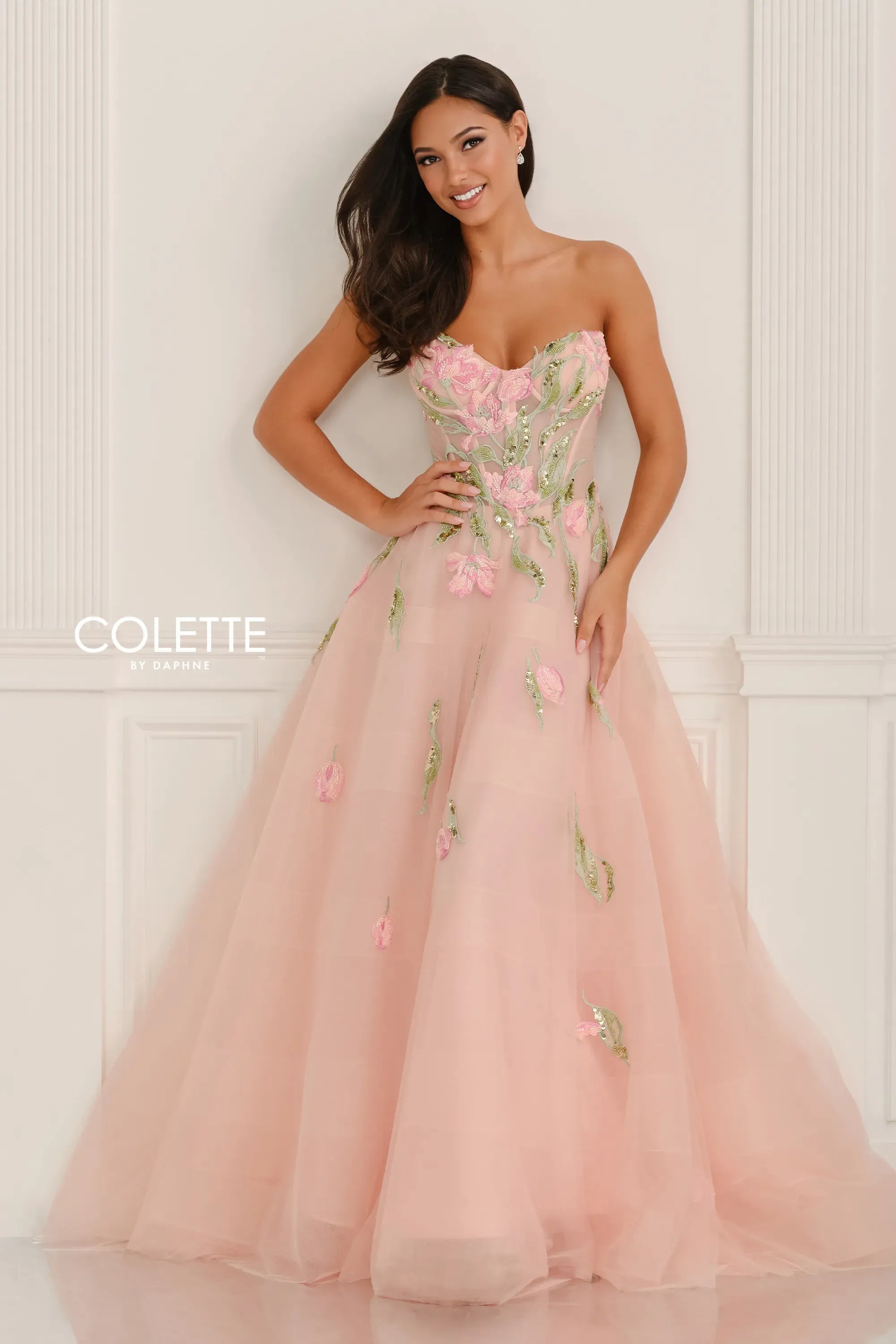 Prom Dresses Ball Gown Beaded Long Formal Prom Dress Pink/Multi