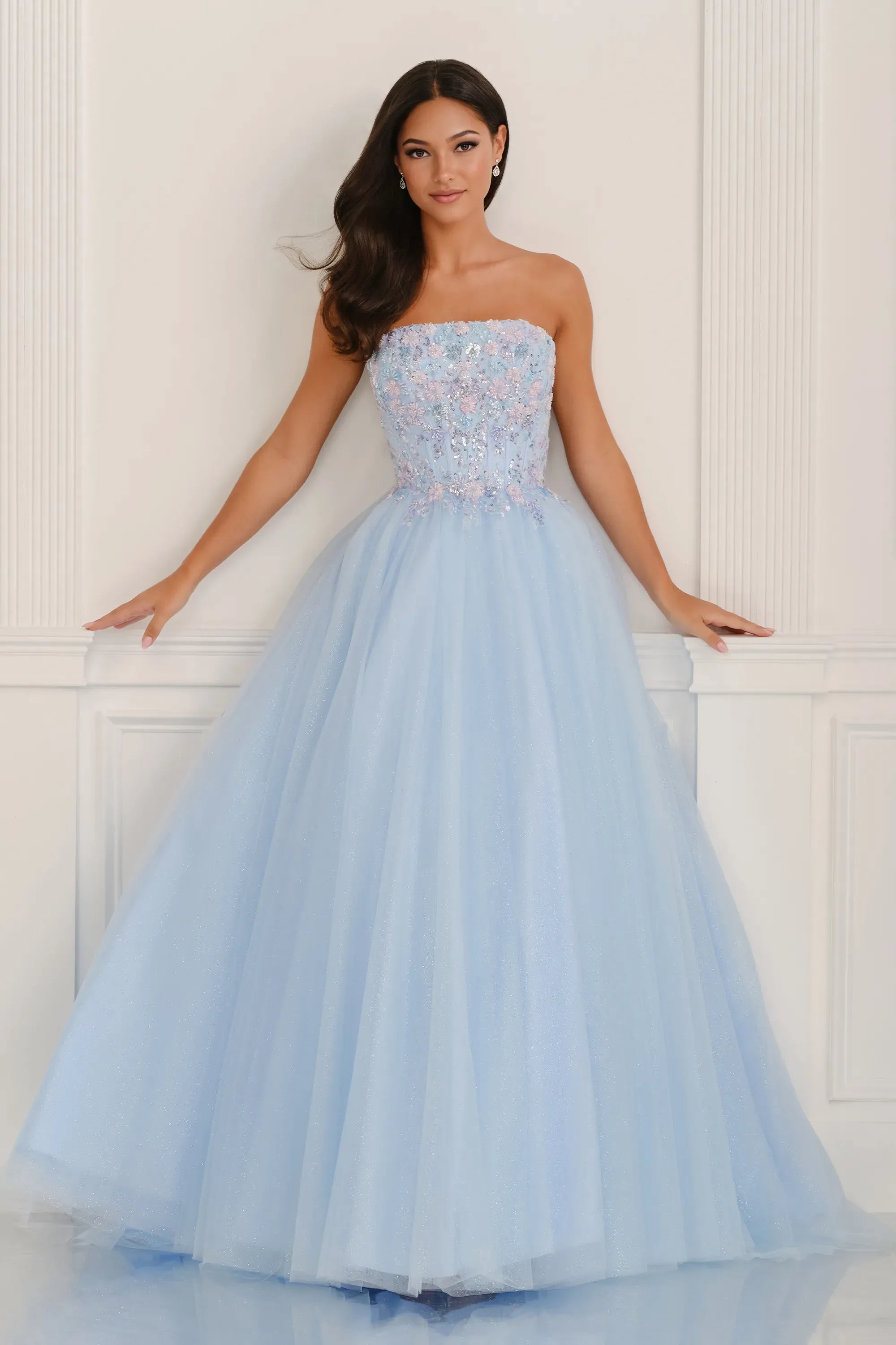 Prom Dresses Fitted Sequin Formal Long Prom Dress Light Blue