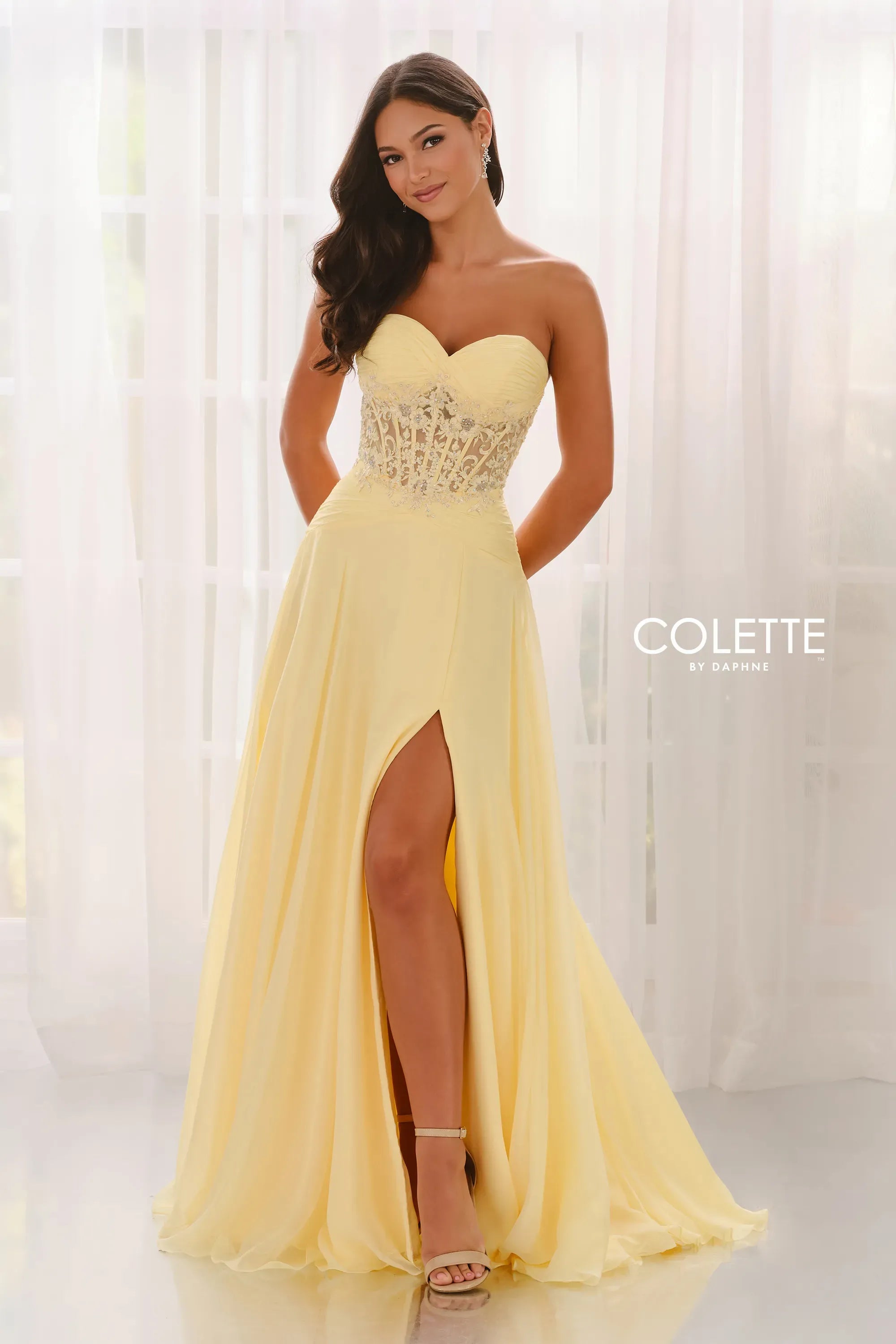 Prom Dresses A Line Lace Long Formal Prom Dress Light Yellow