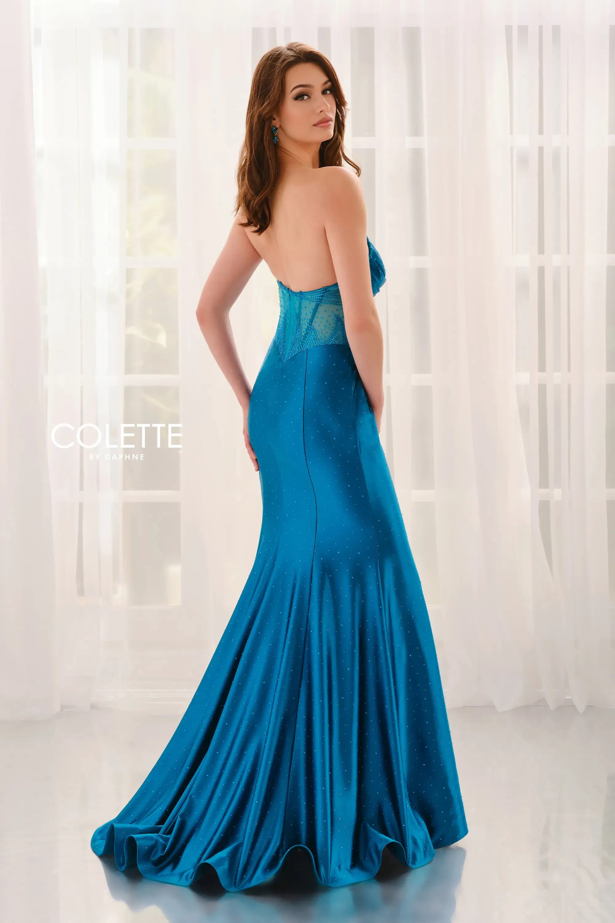 Prom Dresses Fitted Beaded Long Formal Prom Dress Peacock