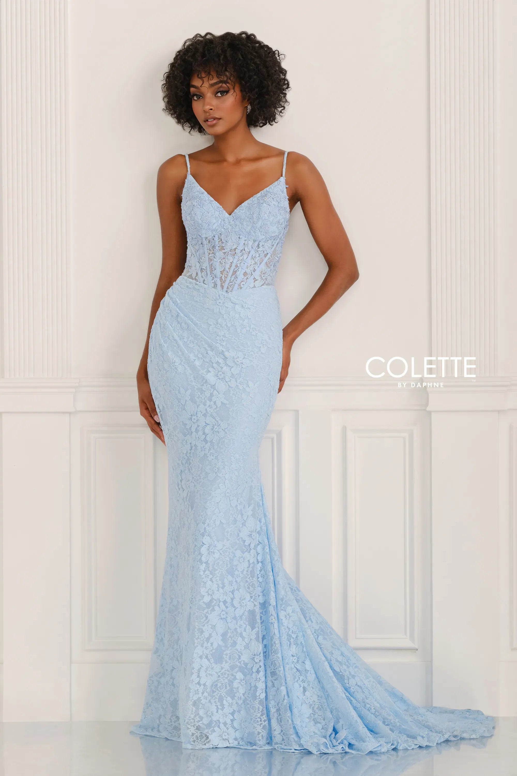 Prom Dresses Corset Lace Formal Long Prom Dress Light Blue