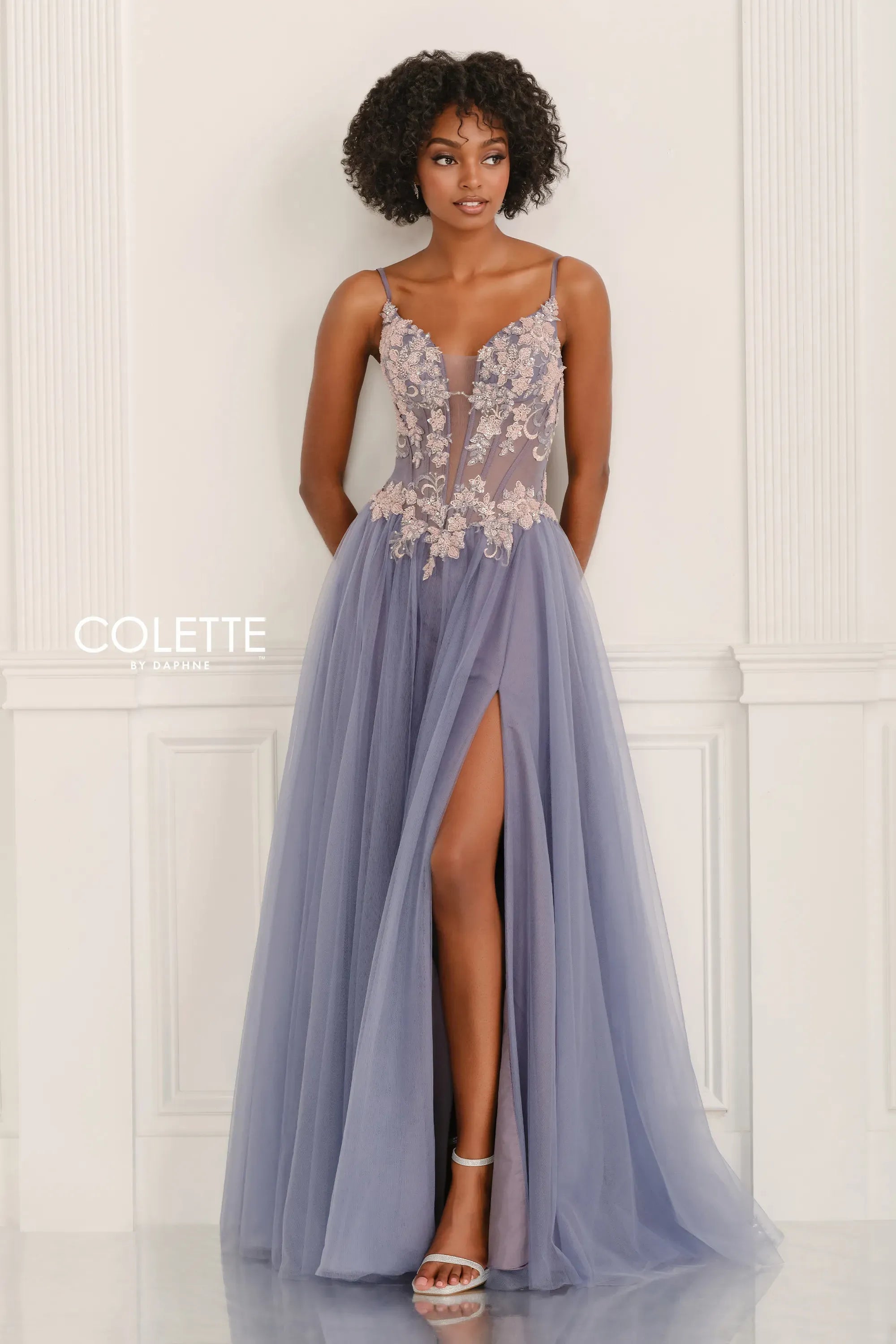 Prom Dresses Lace Beaded Formal Long Prom Dress Slate