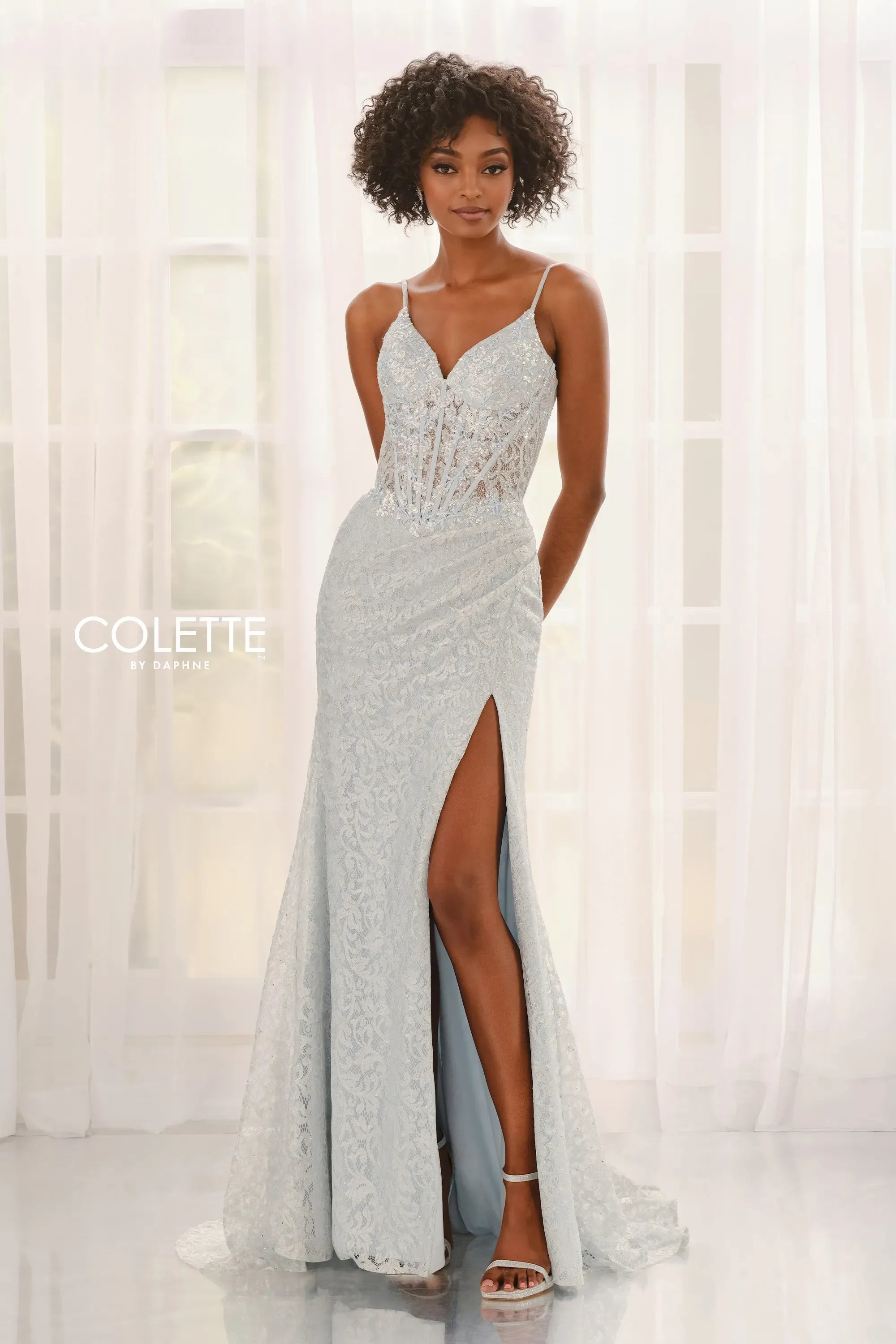 Prom Dresses Long Formal Lace Applique Prom Dress Ice Blue