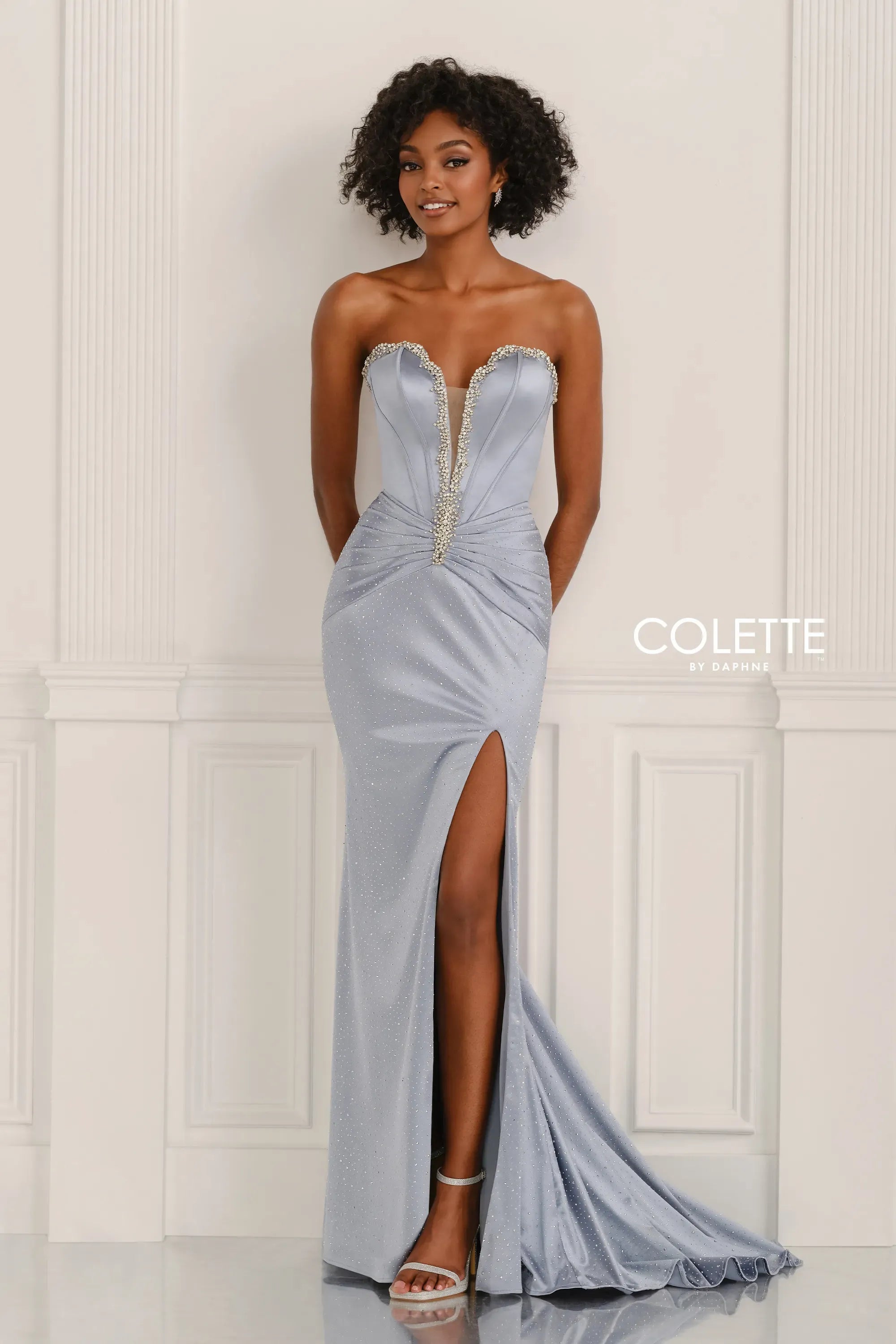 Prom Dresses Corset Beaded Long Formal Prom Dress Light Blue