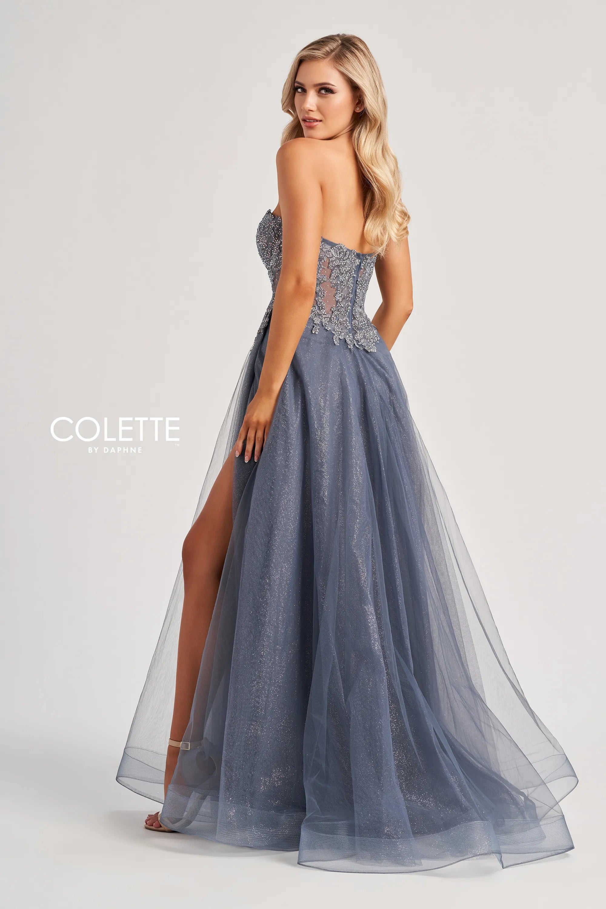 Prom Dresses A Line Long Formal Slit Prom Dress Steel