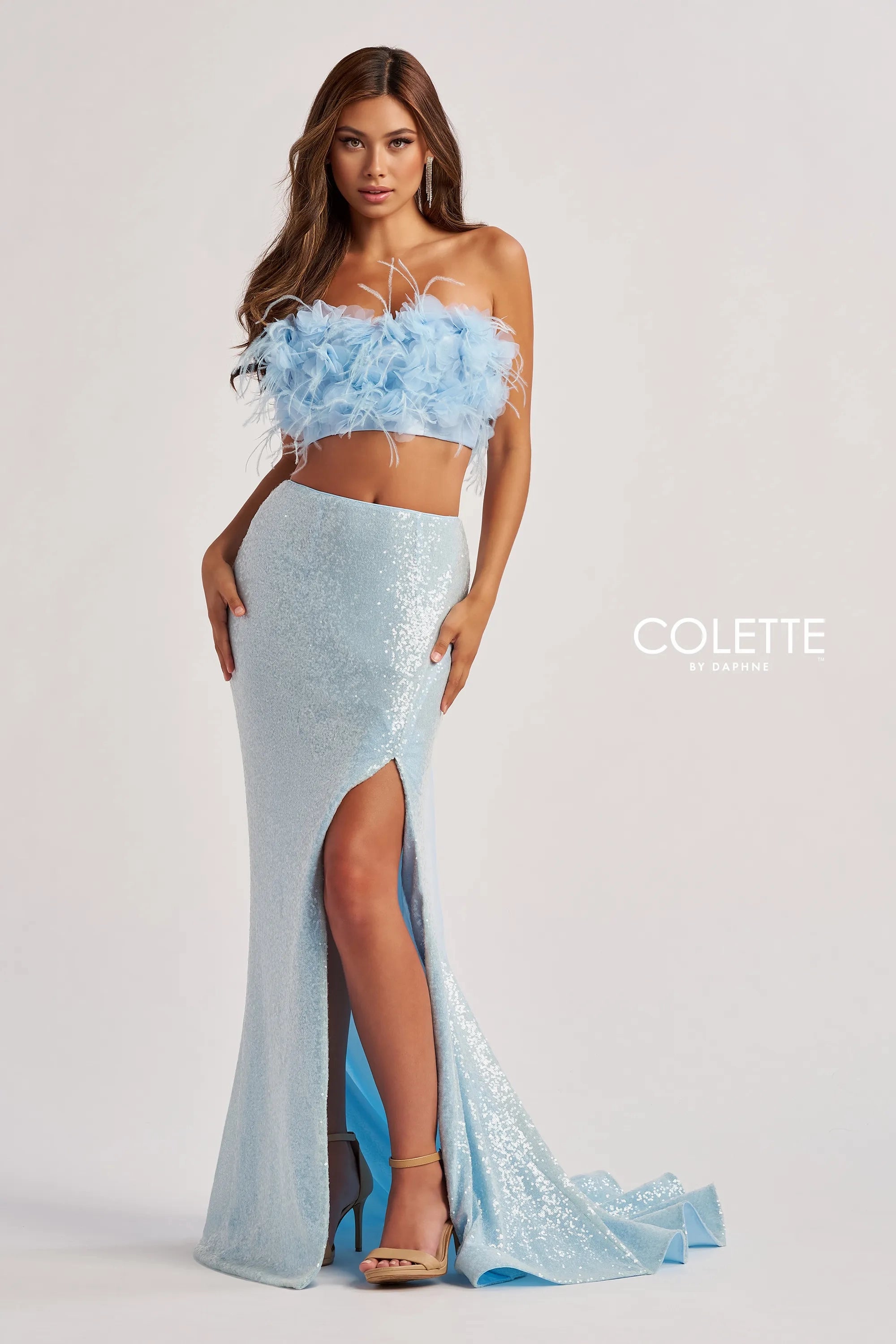 Prom Dresses Long Feather Sequin Formal Mermaid Prom Dress Ice Blue
