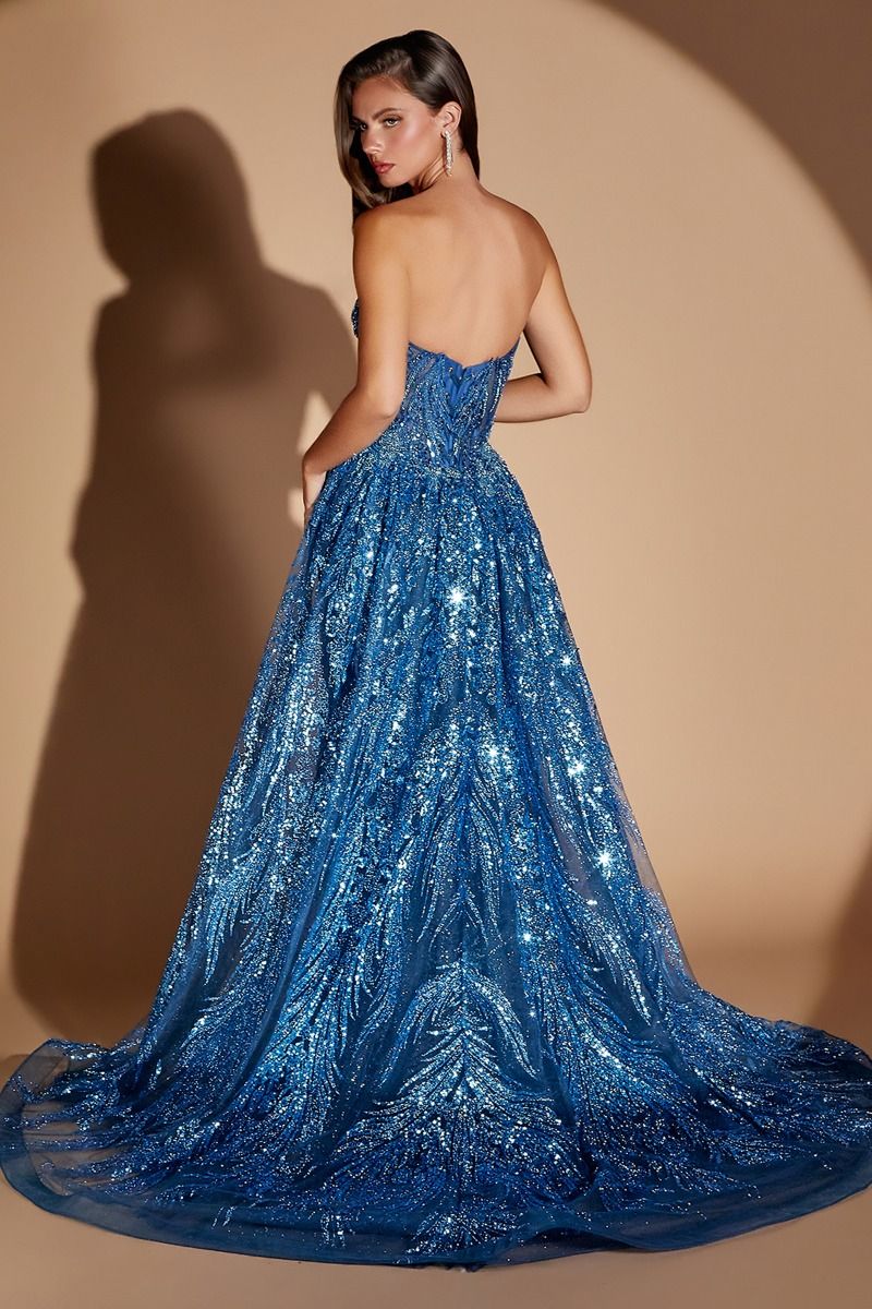 Blue Sweetheart Floor-Length Sequin Mesh Prom Mermaid Gown LaDivine CM393