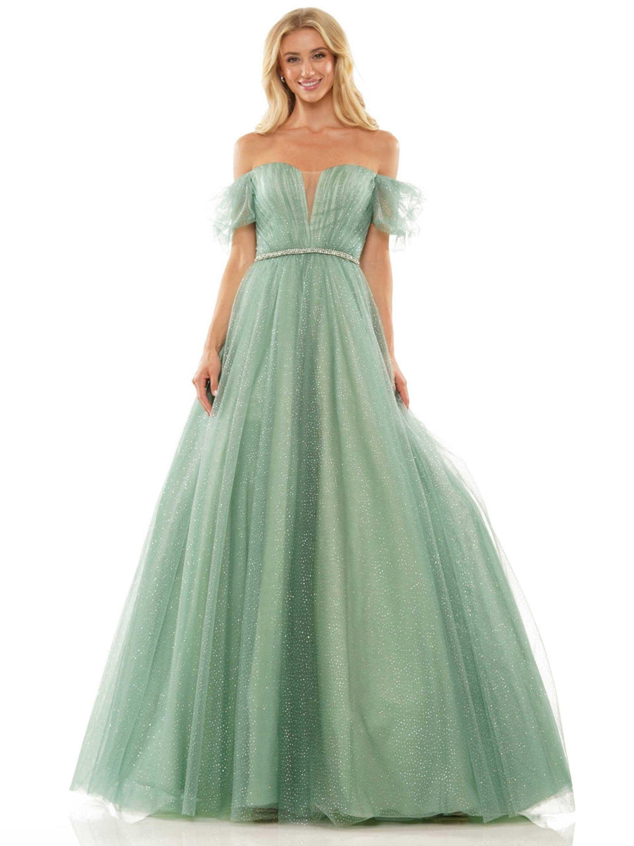 Colors Off Shoulder Long Prom Dress 2912 - The Dress Outlet