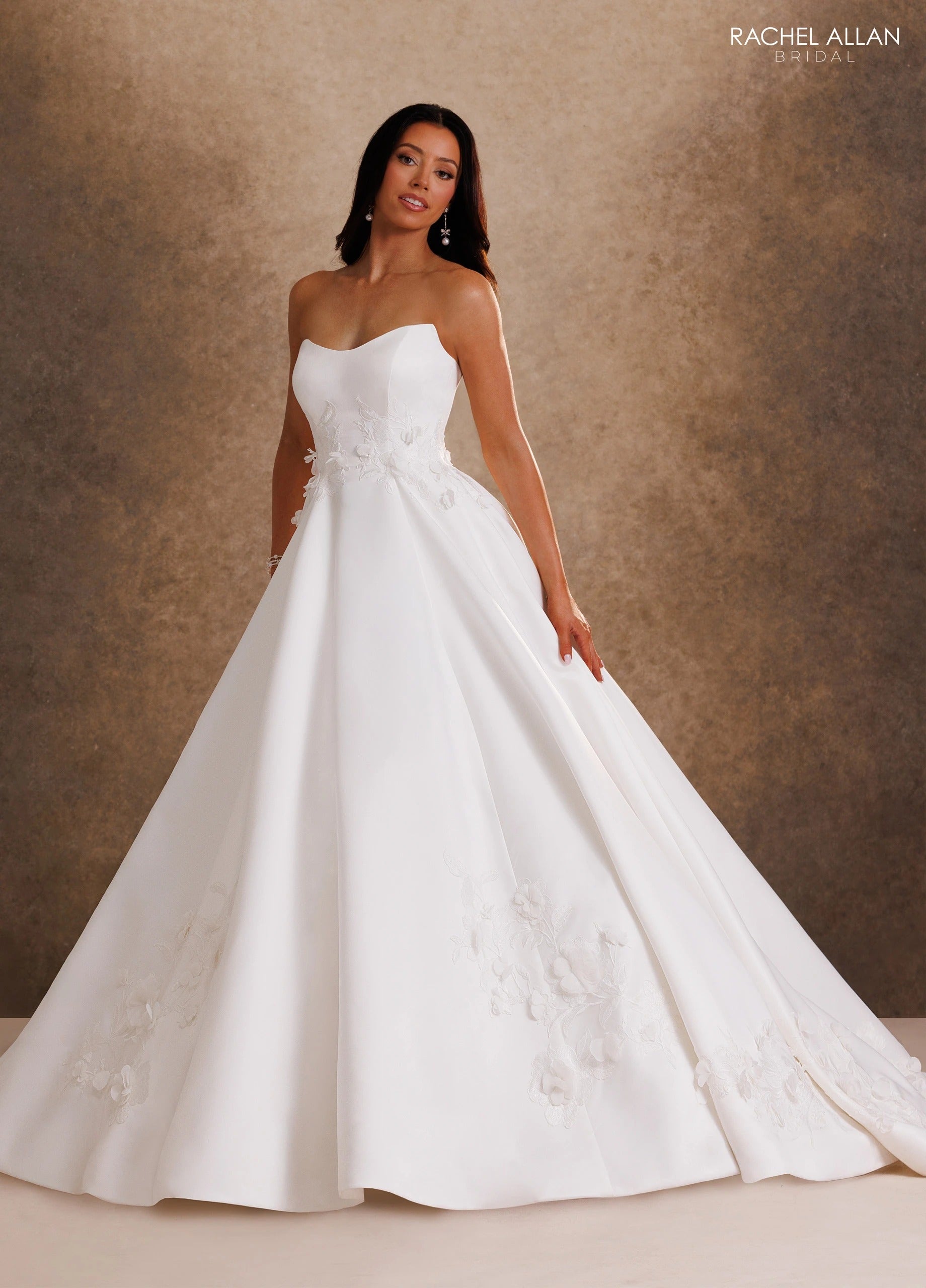 Strapless Curved Neck Floor-Length Mikado Wedding Dress Ball Gown Rachel Allan RB4254