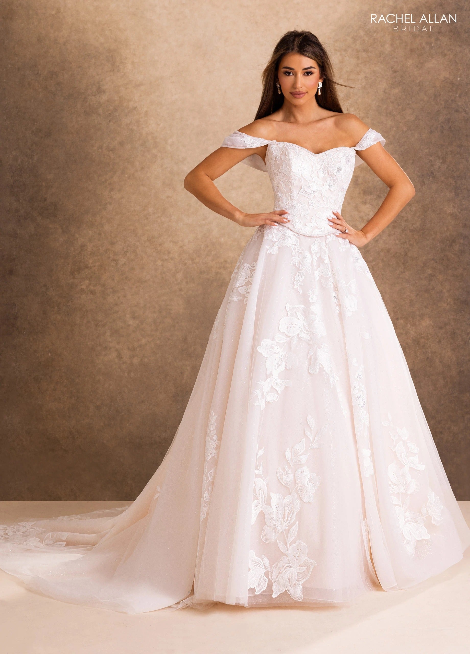 Strapless Curved Neck Floor-Length Tulle Wedding Dress A-Line Rachel Allan RB4259