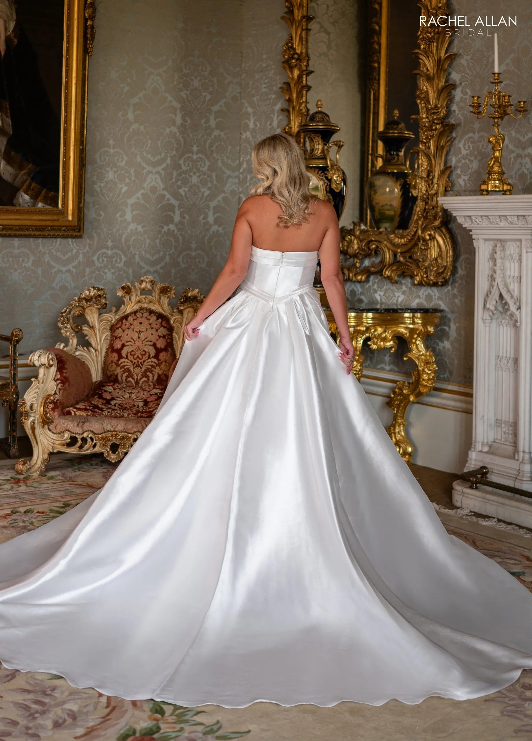 Ivory Strapless Floor-Length Mikado Bridal Mermaid Gown with Removable Overskirt Rachel Allan RB4240