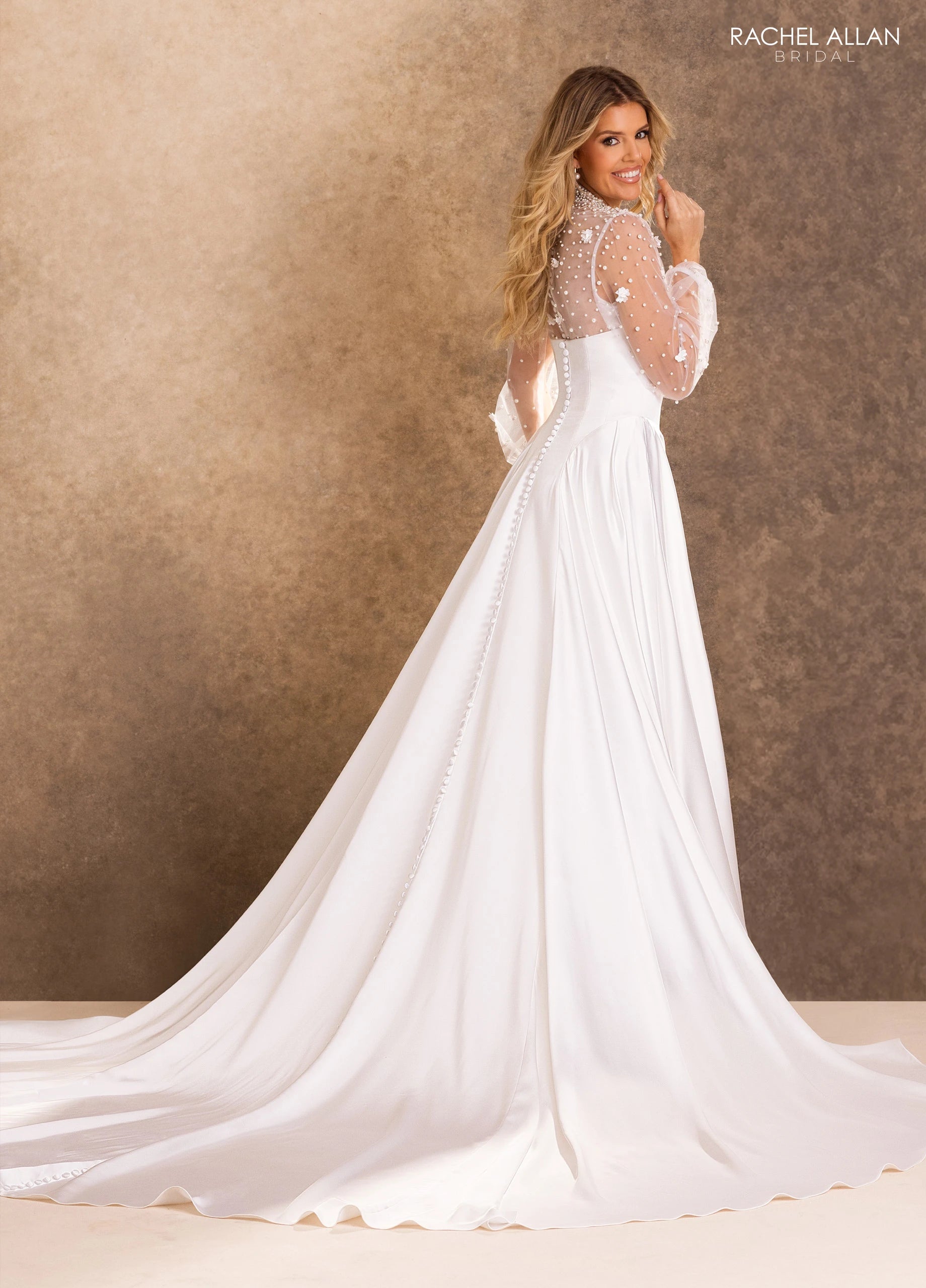 Illusion Floor-Length with T in Satin Wedding Dress A-Line Rachel Allan RB4256