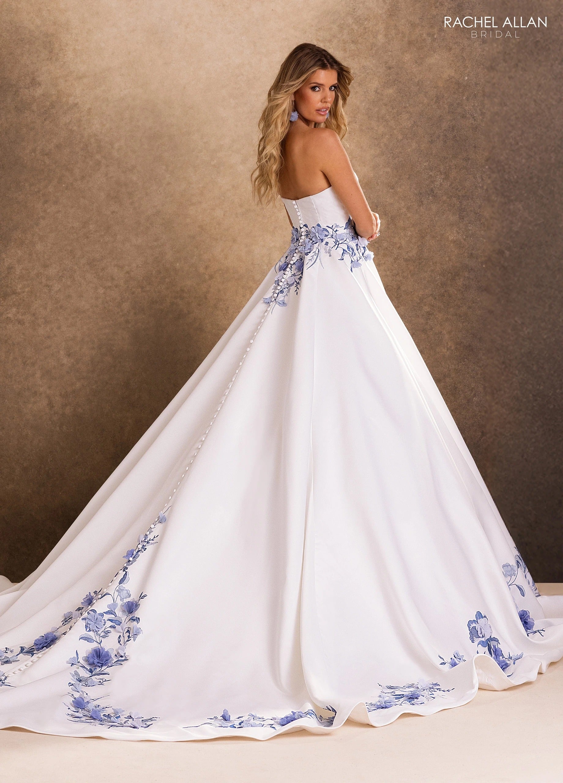 Strapless Curved Neck Floor-Length Mikado Wedding Dress Ball Gown Rachel Allan RB4254