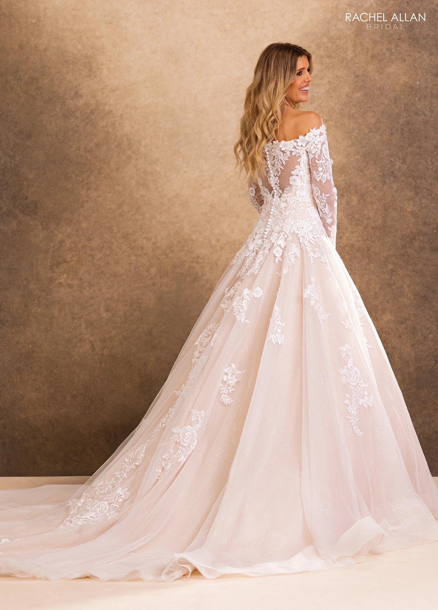 Off-the-Shoulder Floor-Length Tulle Wedding Dress A-Line Rachel Allan RB4252