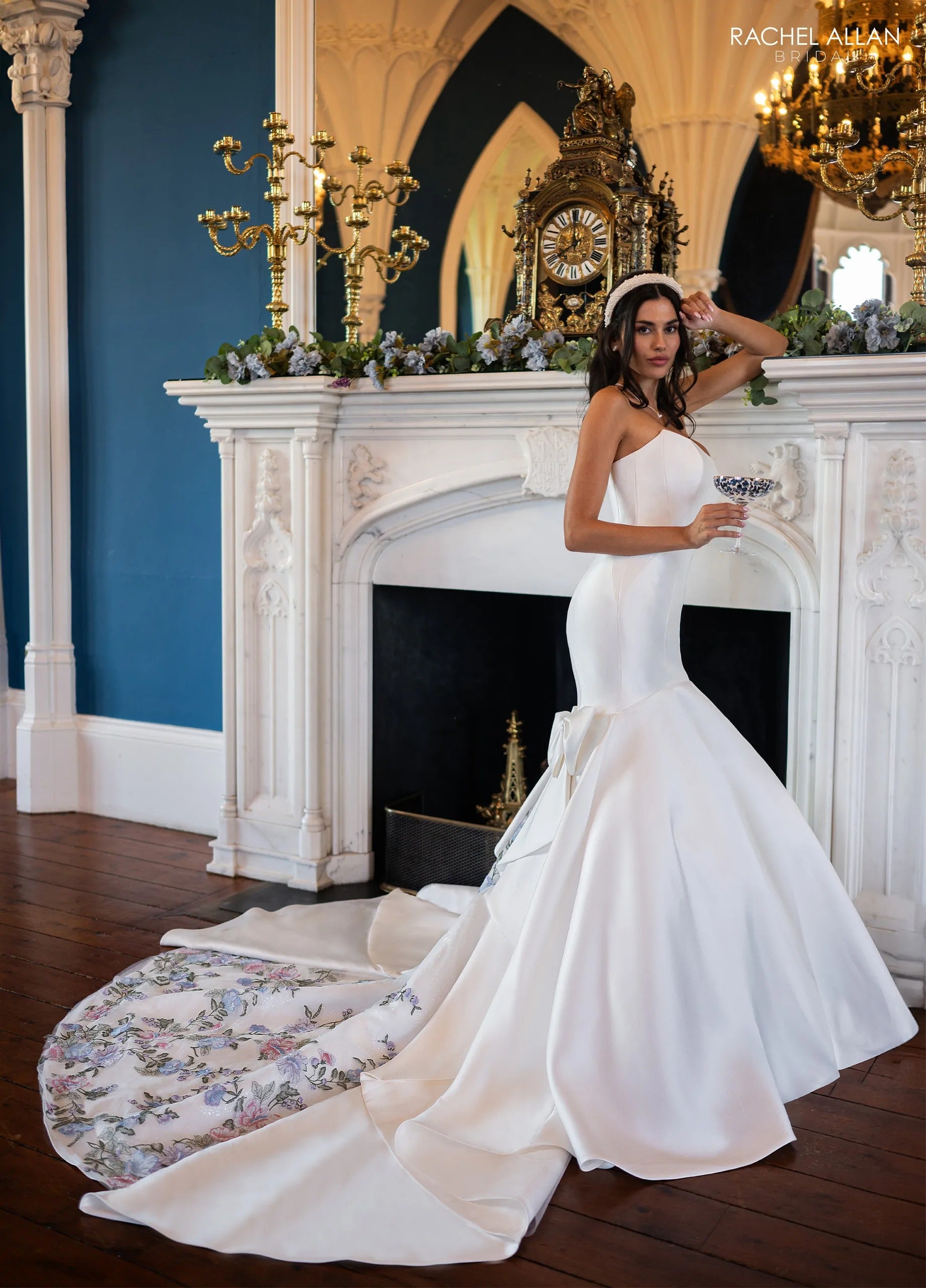 Ivory Multi Strapless Floor-Length Satin Wedding Mermaid Gown with Bow Detail Rachel Allan RB4230